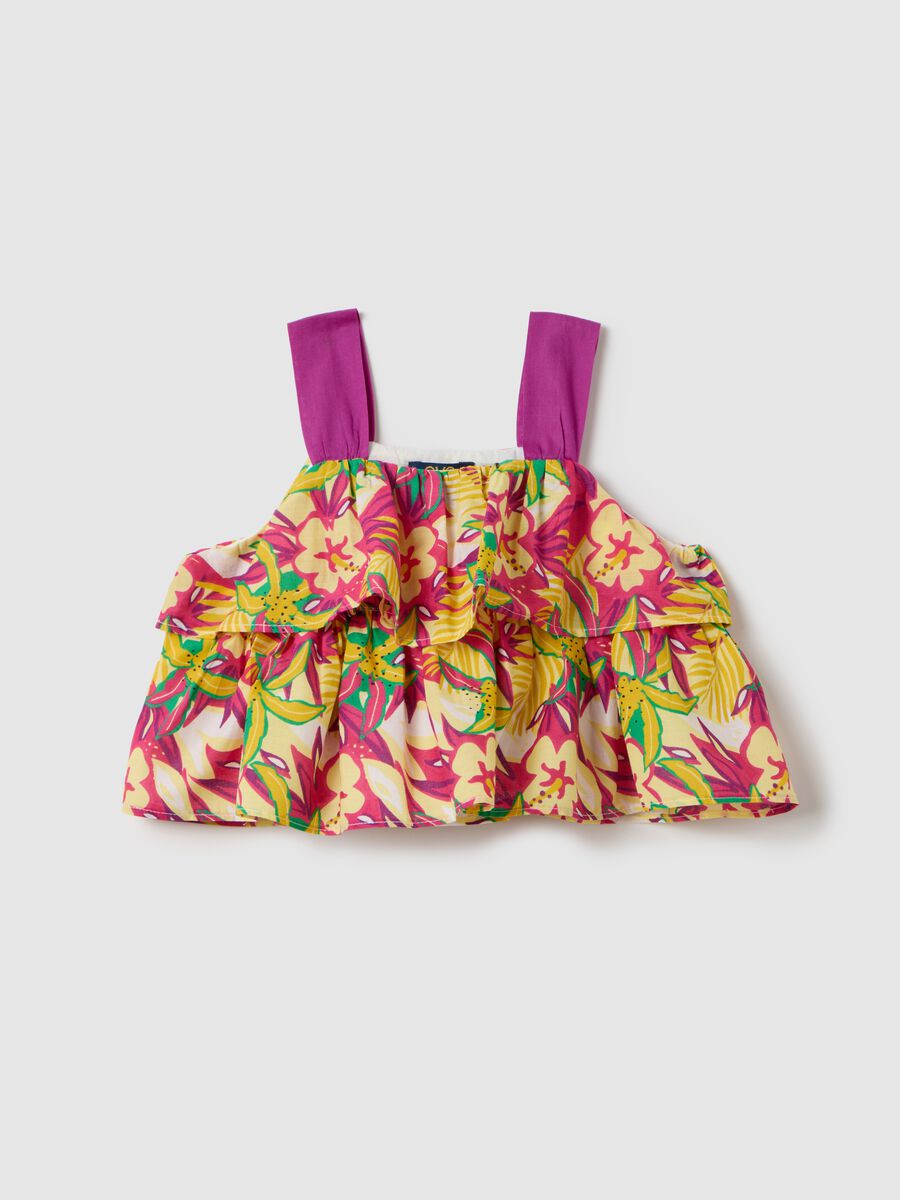 Floral blouse with flounces in cotton_0