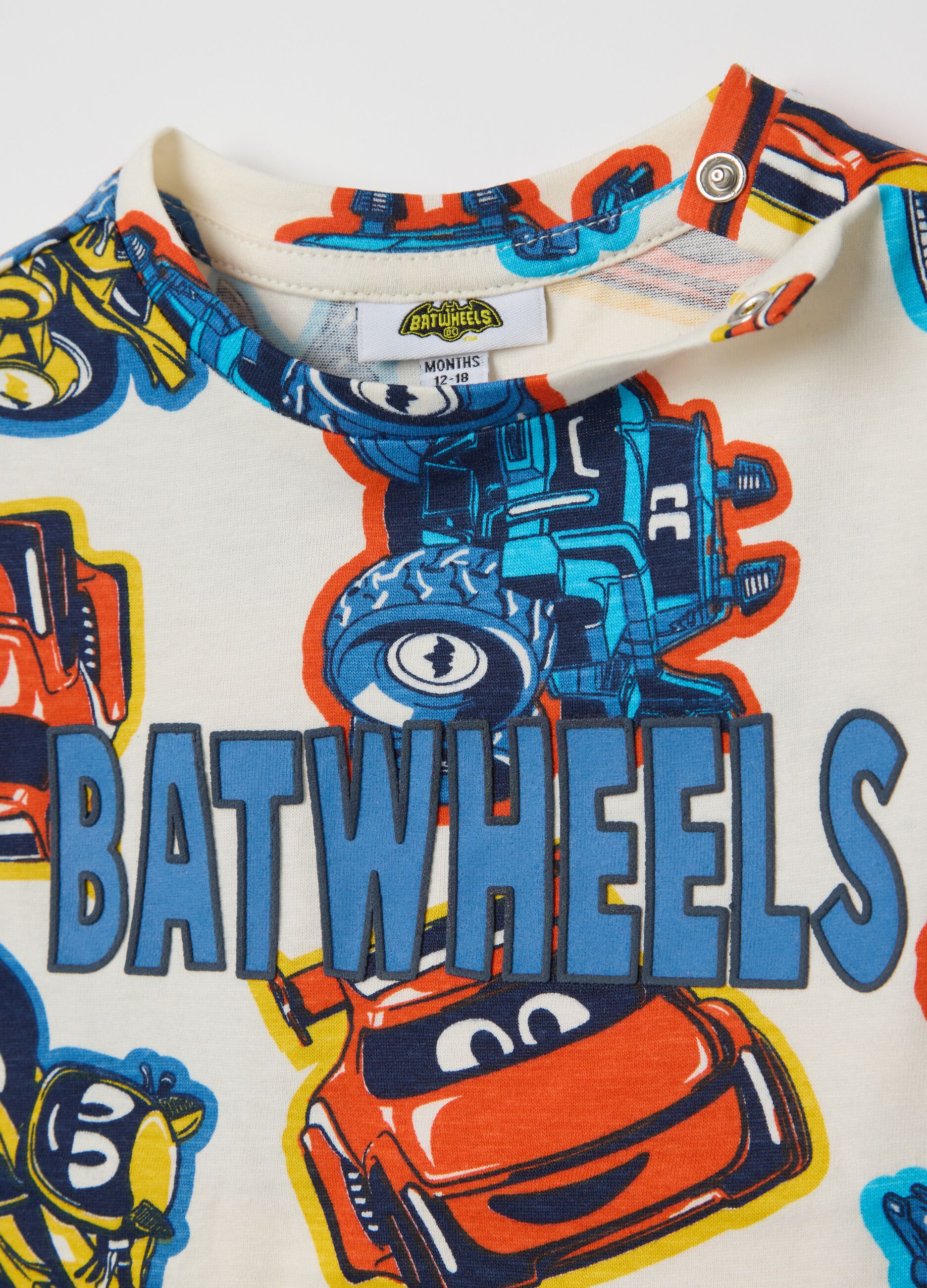 White and blue jogging set in cotton with Batwheels print