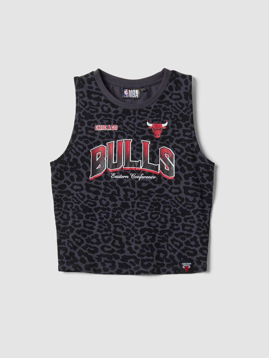 Tank top nero in cotone elasticizzato con stampa animalier_0