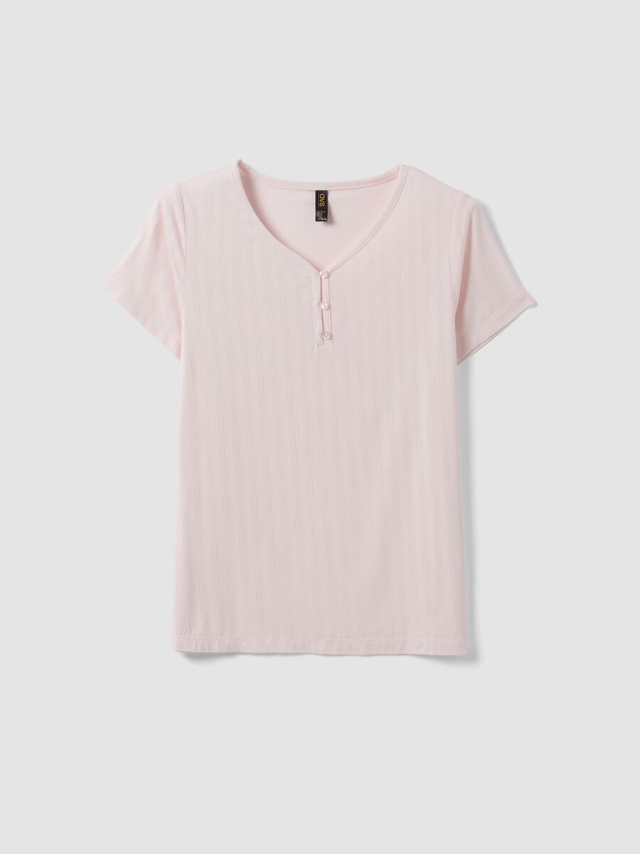 Pink stretch viscose pyjama T-shirt with V-neck_4