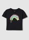 T-shirt in puro cotone nero da bambina regular fit con arcobaleno_0