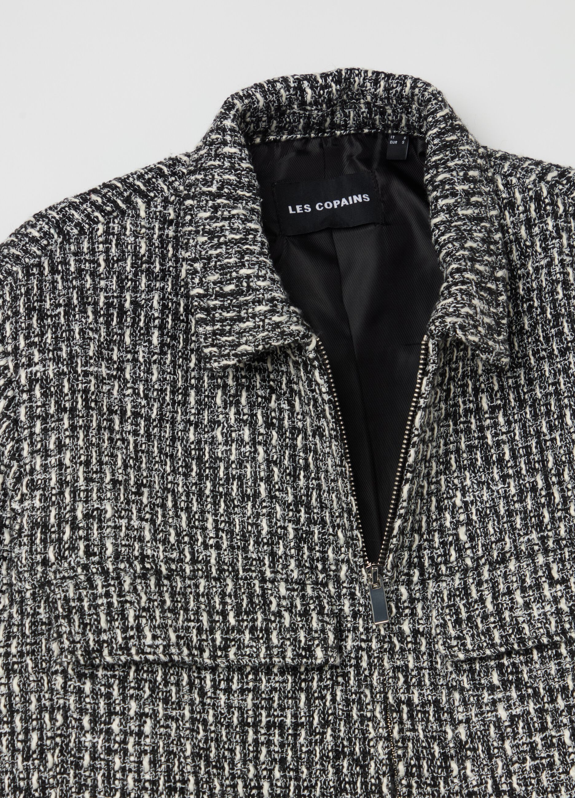 Giacca corta in tweed con trama geometrica 