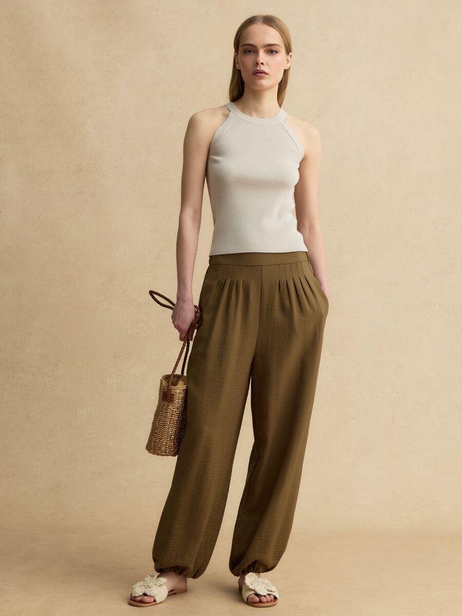 Tank top fitted in misto viscosa beige_1