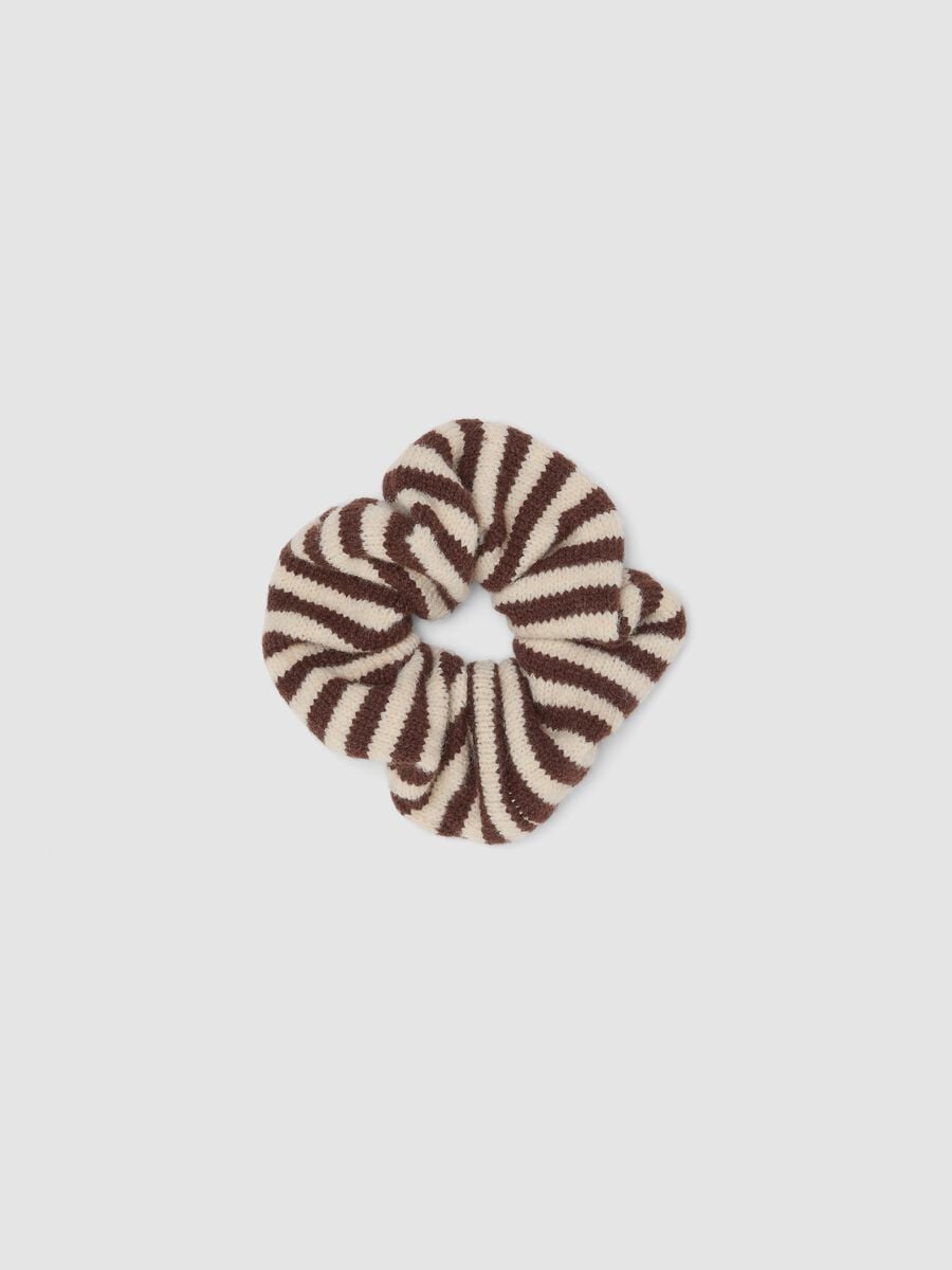 Brown and beige striped scrunchie_0