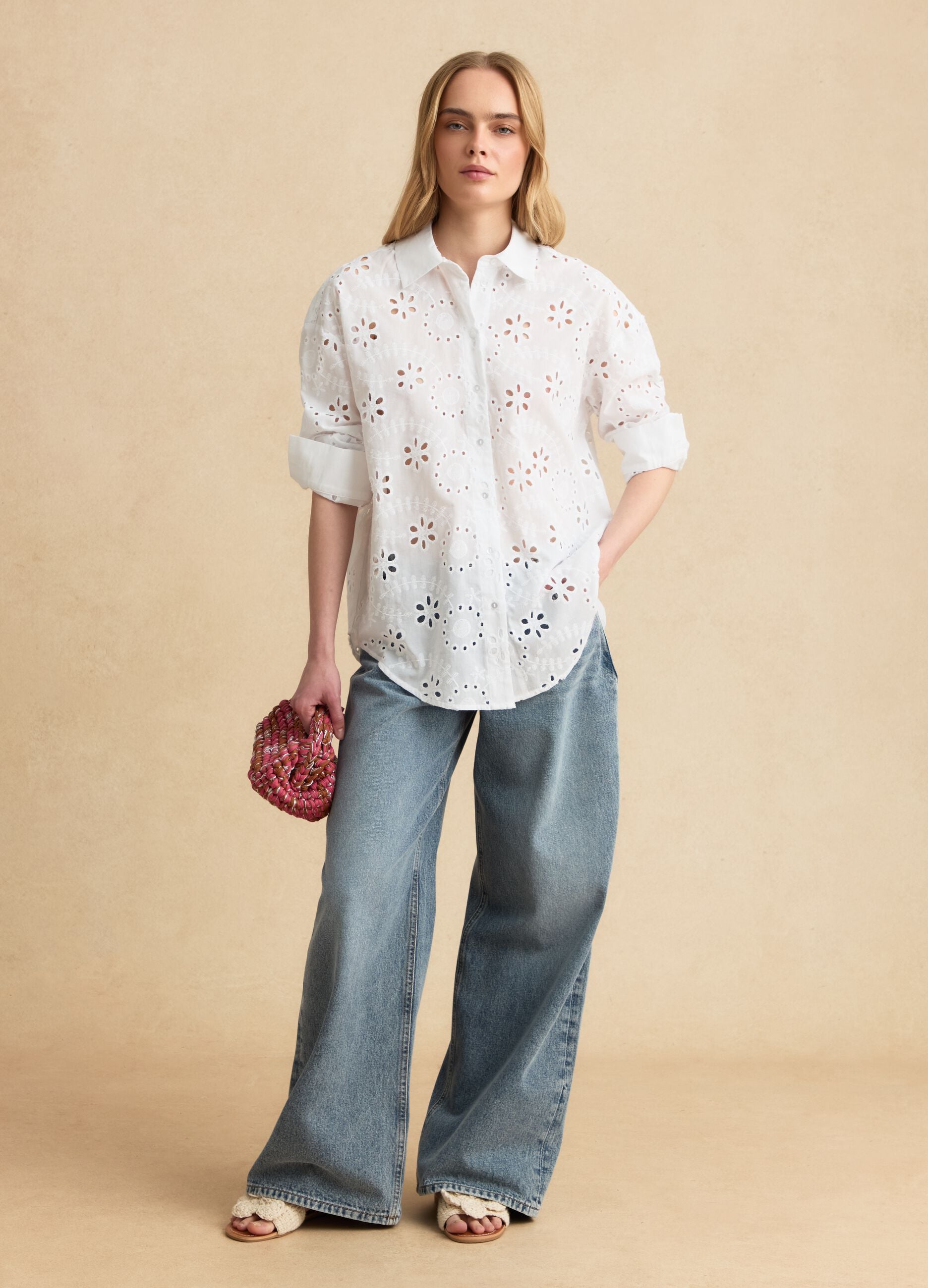 White pure cotton broderie anglaise shirt