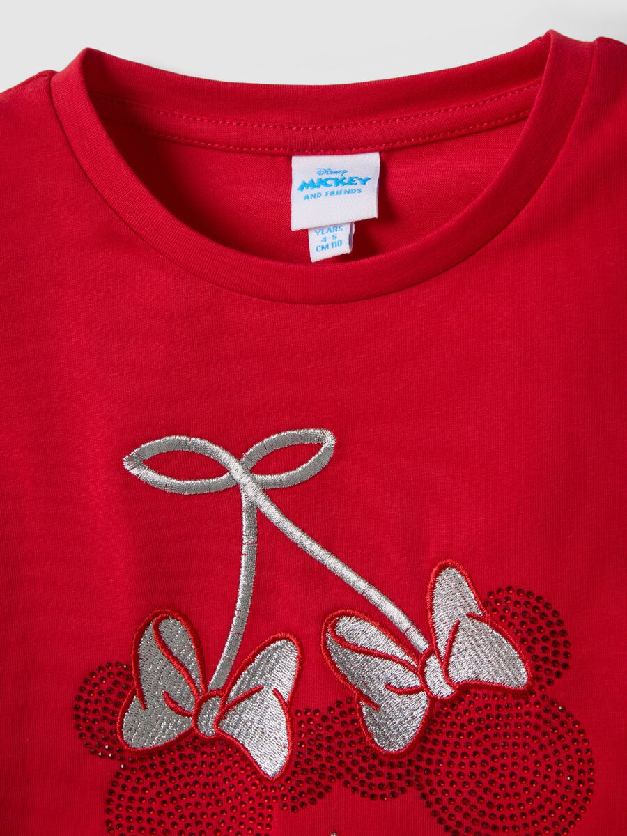 Red Stretch Cotton Children's T-shirt with Minnie Mouse Decoration_2