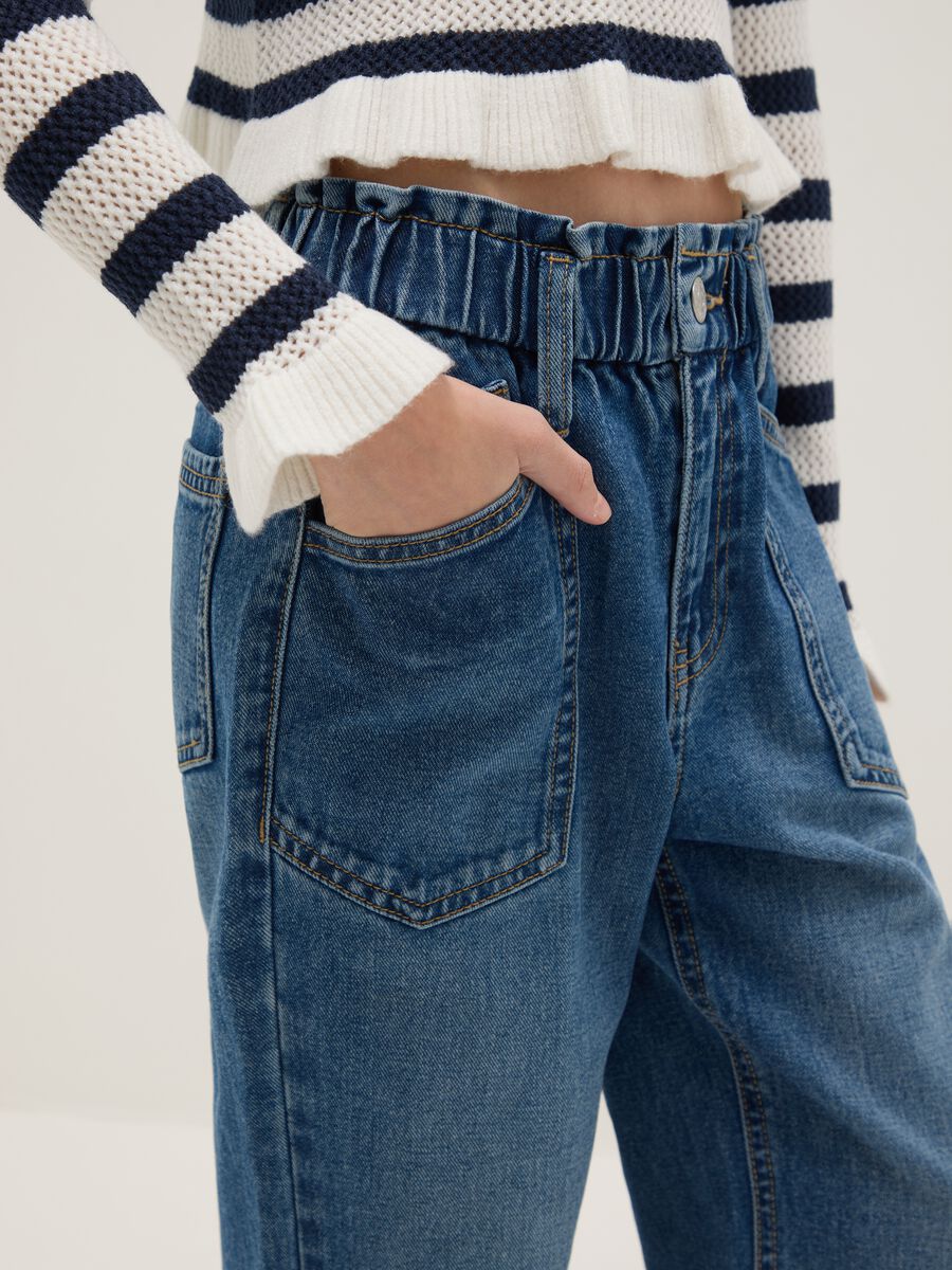 Jeans paper bag in puro cotone blu da ragazza_2