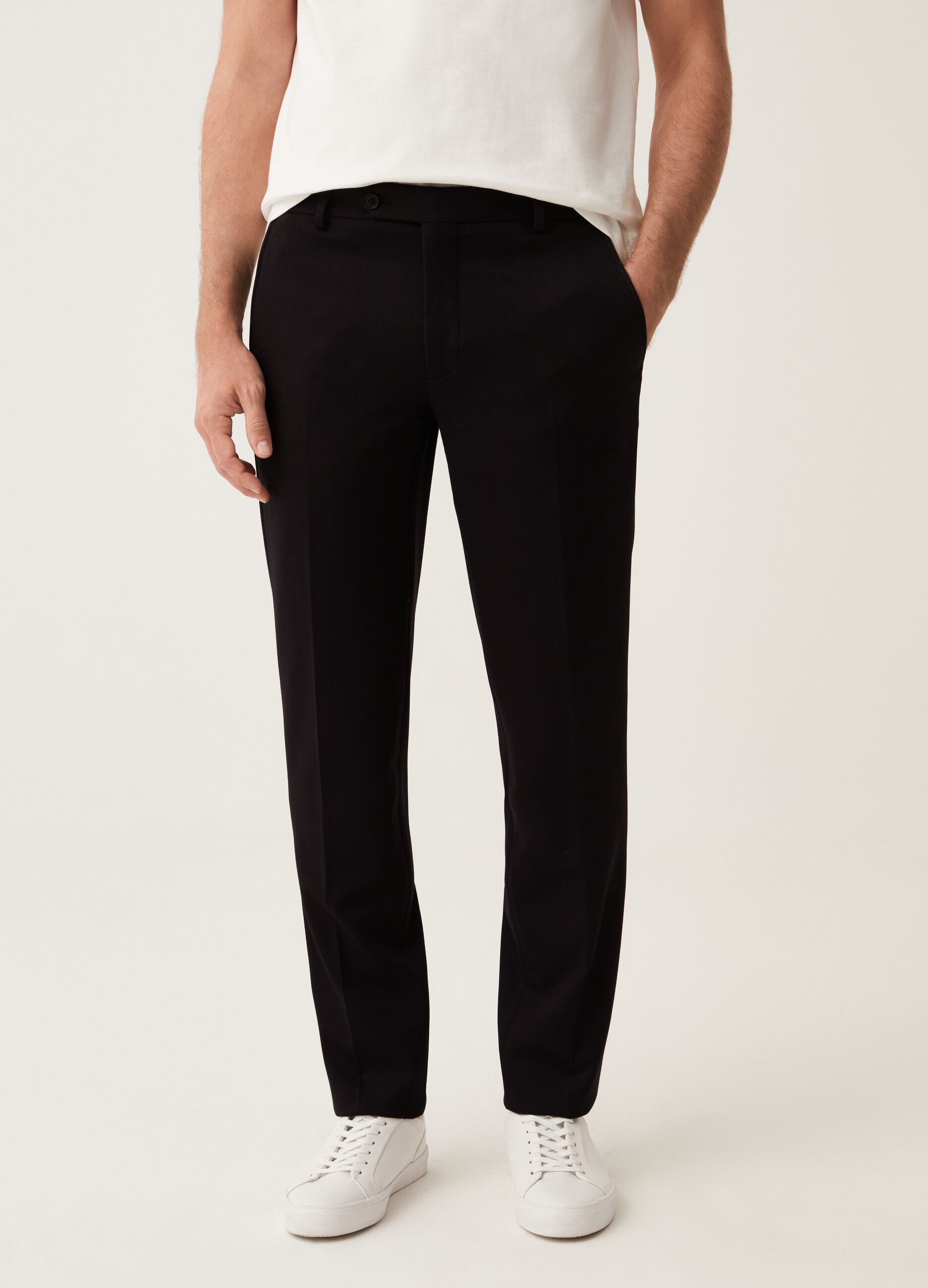 Pantalone easy fit in tessuto a maglia nero_1
