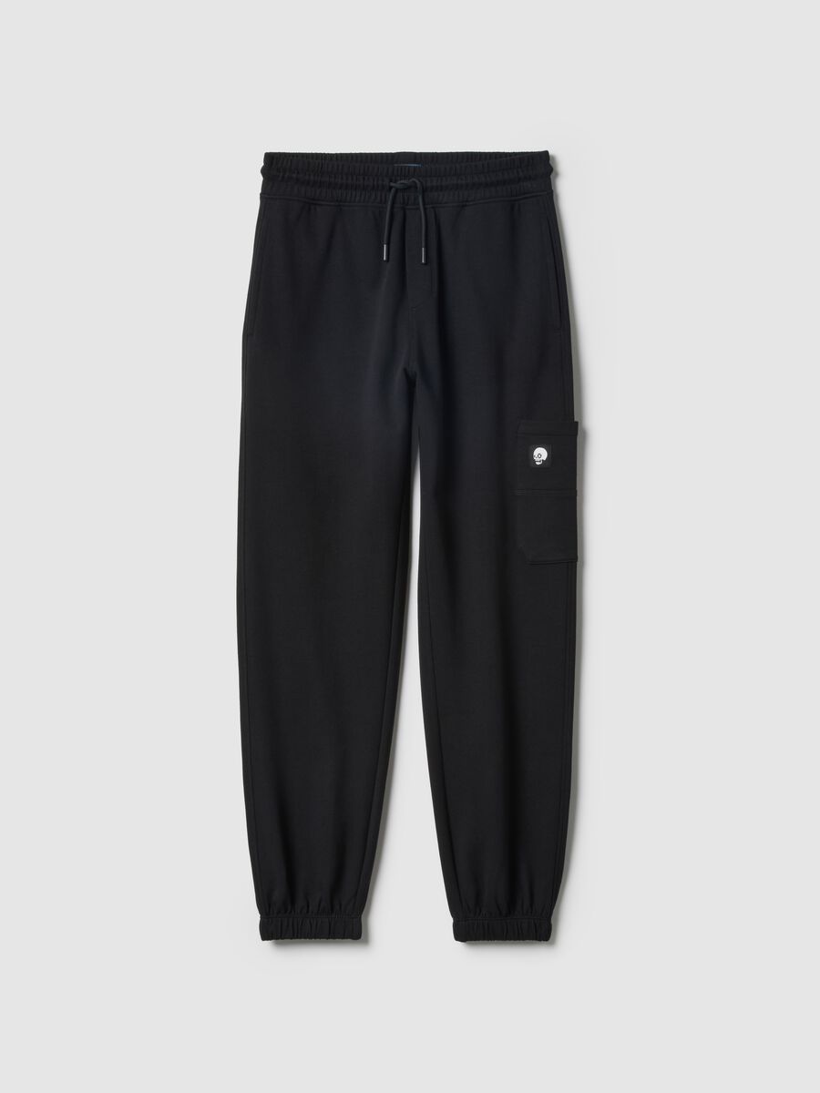 Jogger in puro cotone nero da ragazzo over fit_0