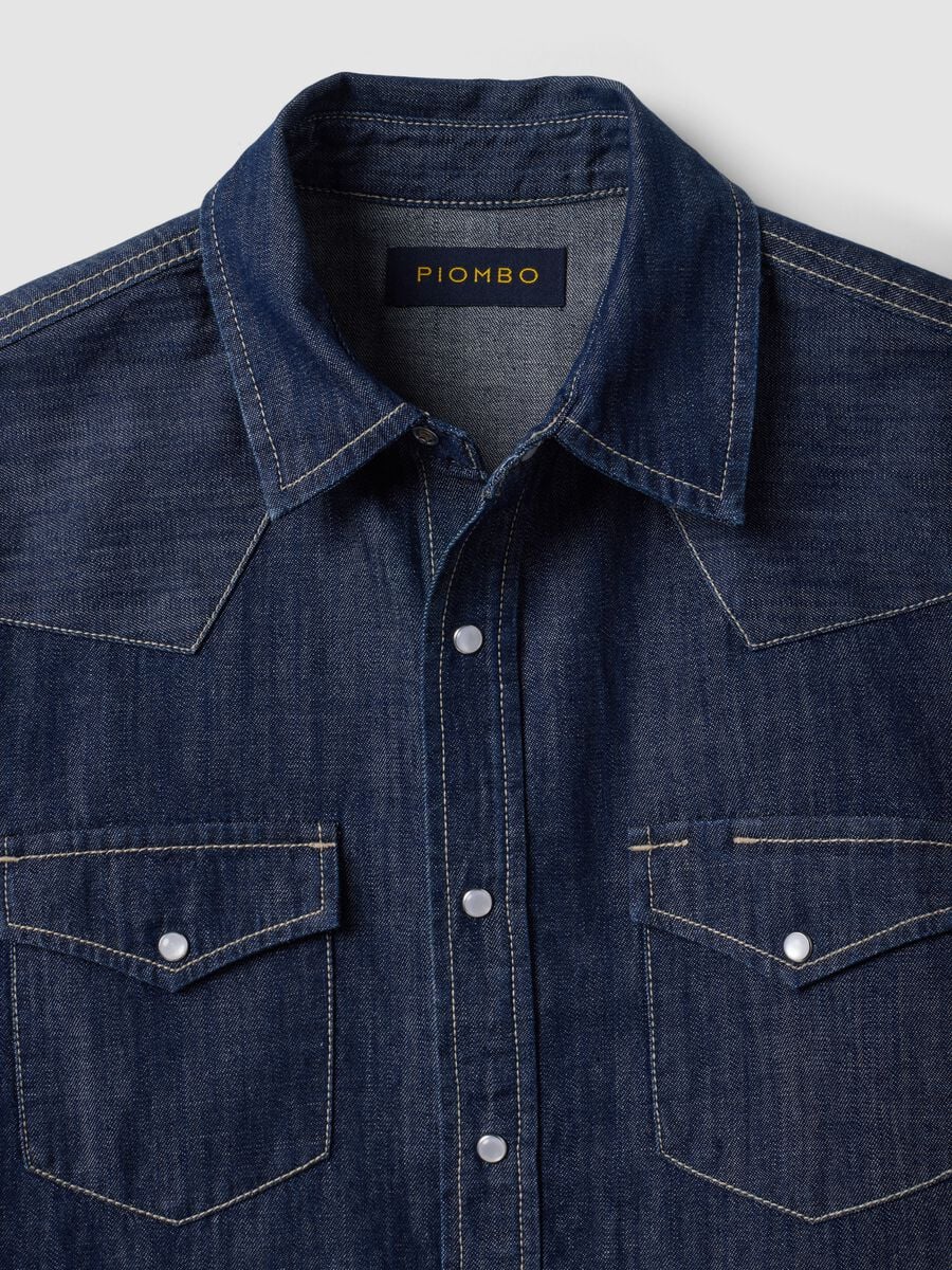 Dark blue pure cotton denim shirt, regular fit_2
