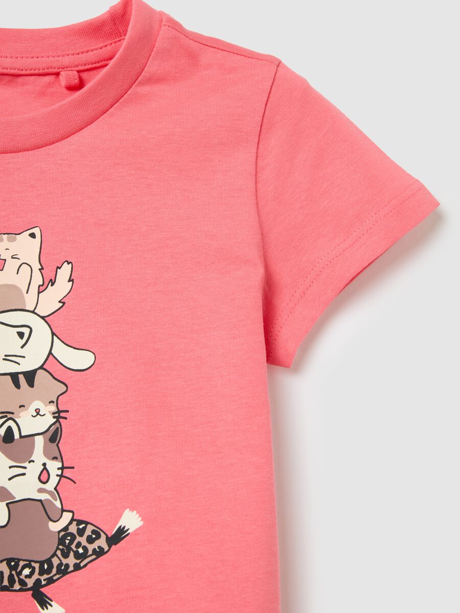 Girls' pink regular fit pure cotton T-shirt_3
