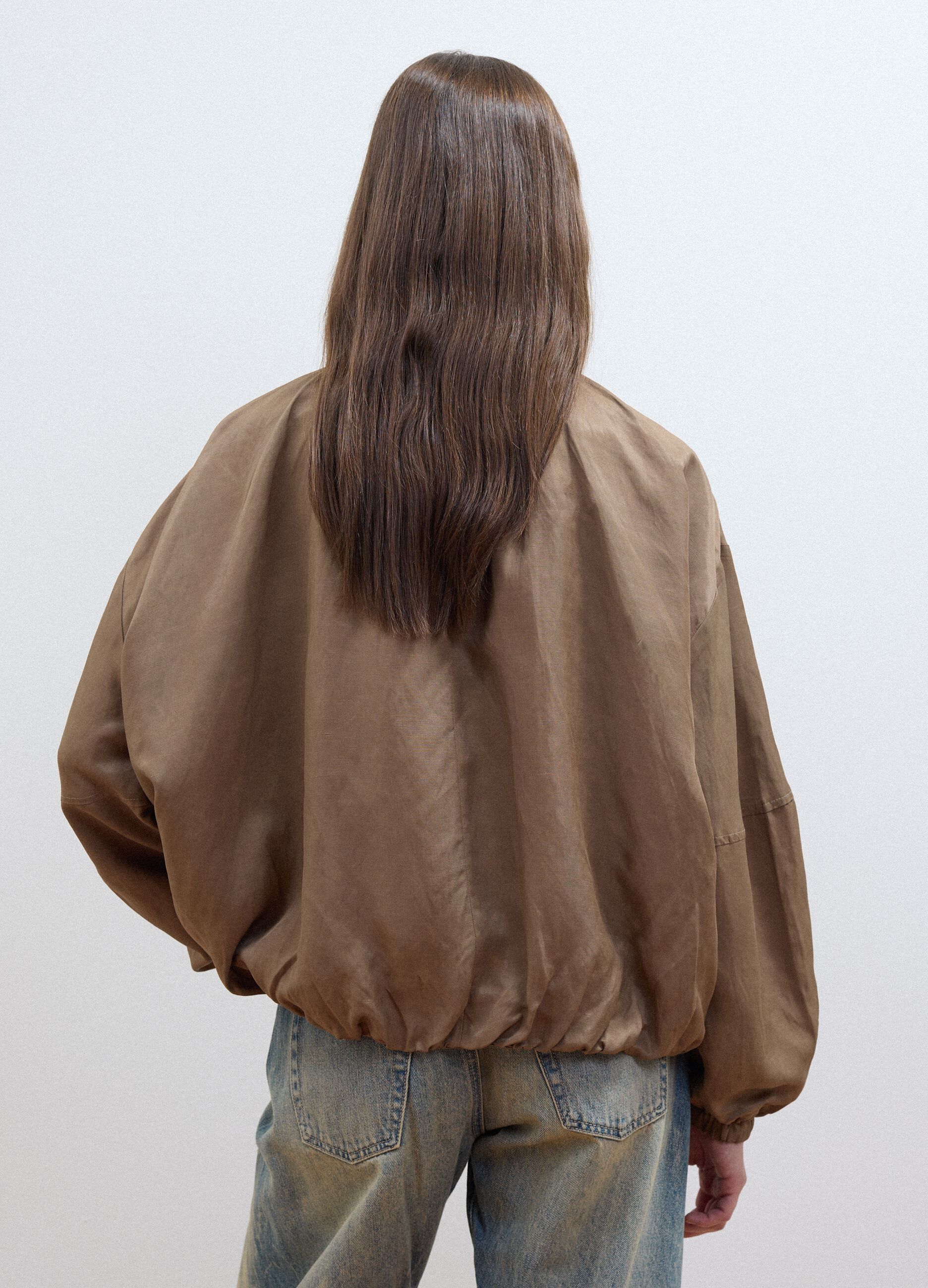 Brown regular-fit jacket in viscose and linen blend