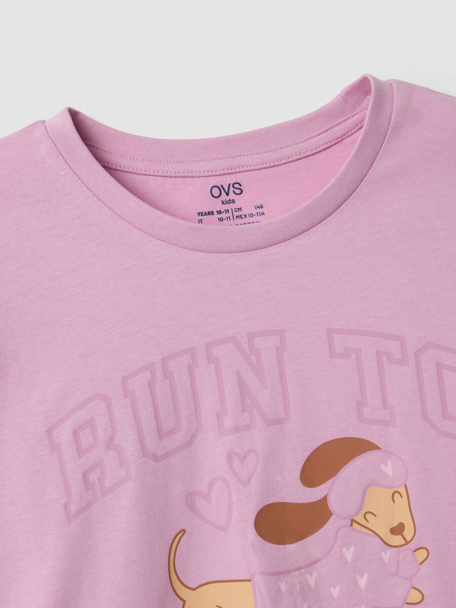 Pink long organic cotton jersey pyjamas with prints for girls_2