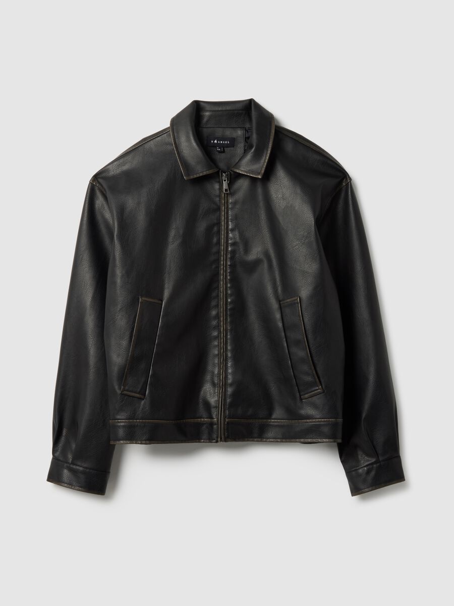 Black padded jacket oversized fit with zip_4