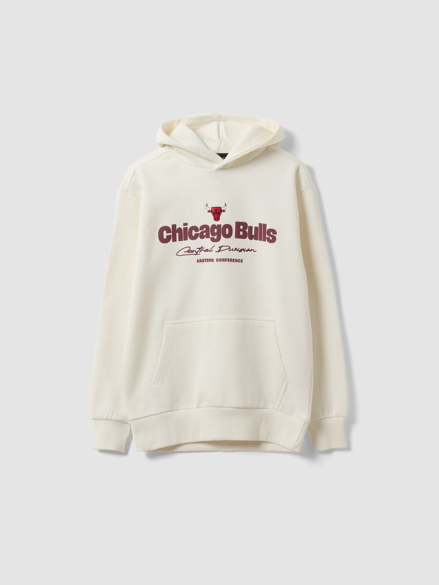 Felpa bianca con cappuccio in misto cotone e logo Chicago Bulls_0