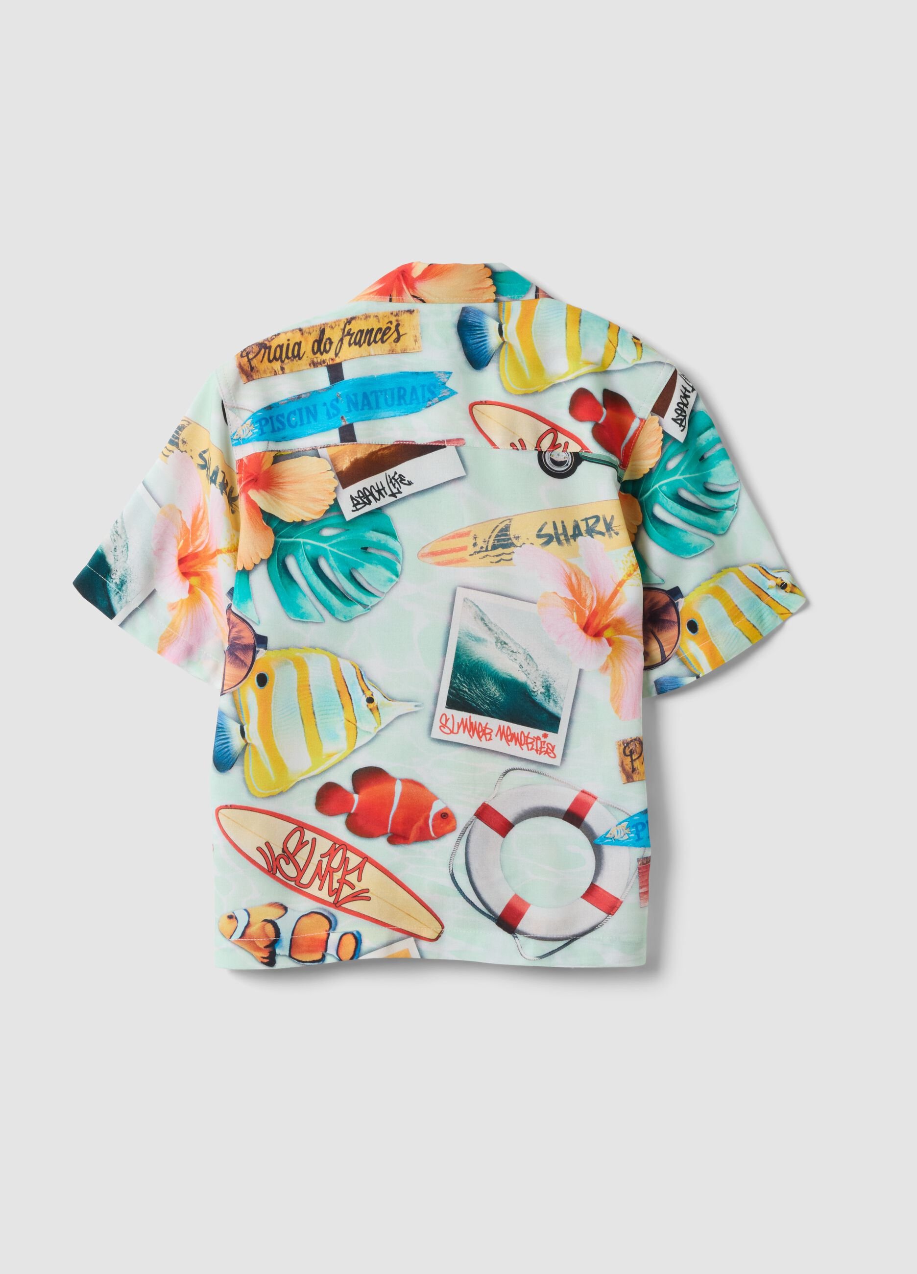 Multicolour pure viscose short-sleeved shirt