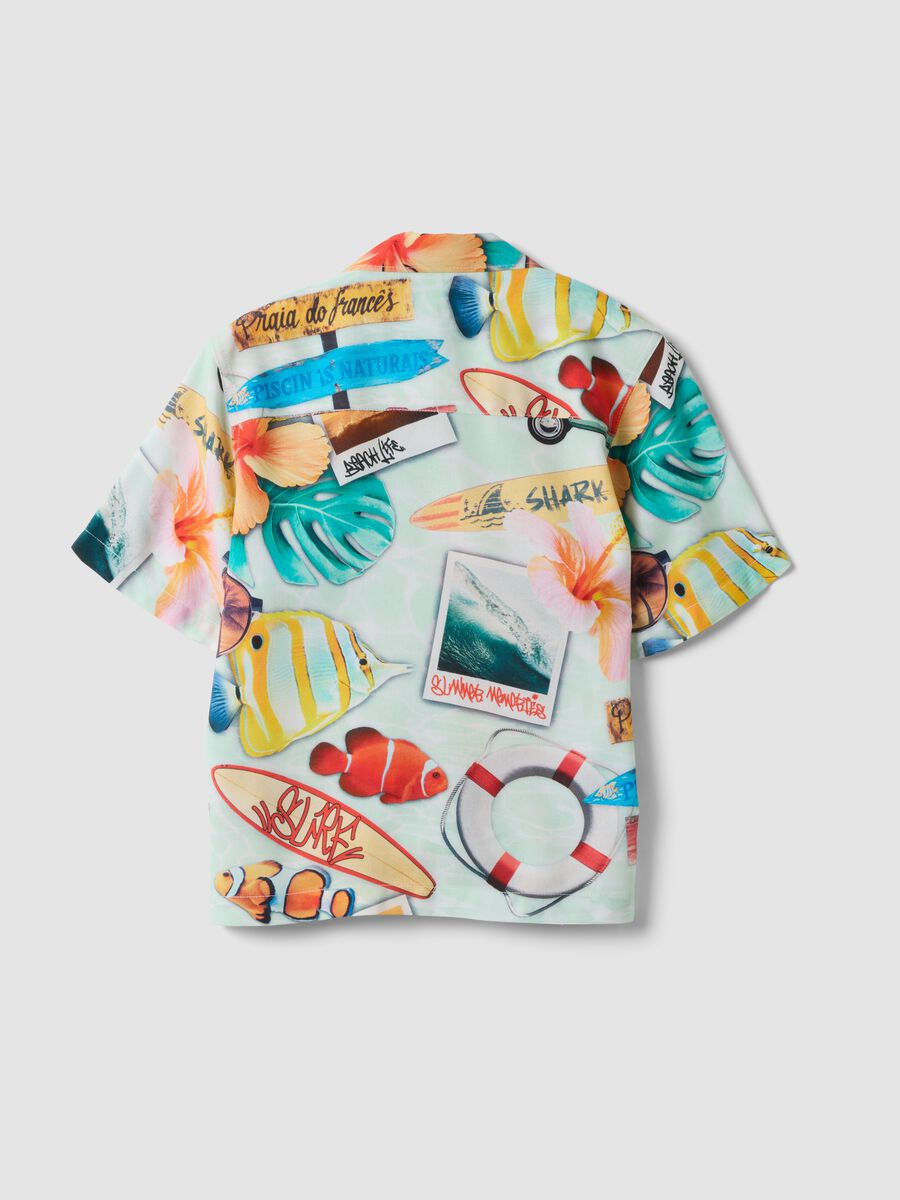 Multicolour pure viscose short-sleeved shirt_1