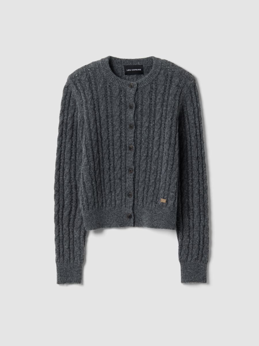 Grey wool-blend cable-knit cardigan_0