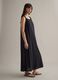 Long black cotton-blend dress, regular fit_0