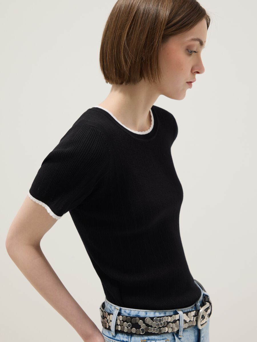 Black viscose blend t-shirt regular fit with cut-out details_3
