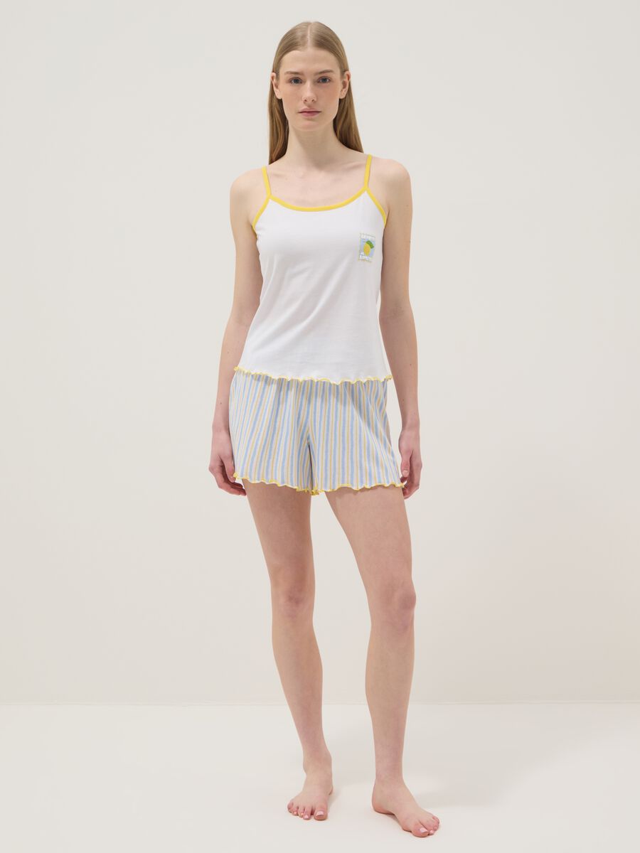 Pigiama corto in puro cotone multicolor regular fit con arricciature_0