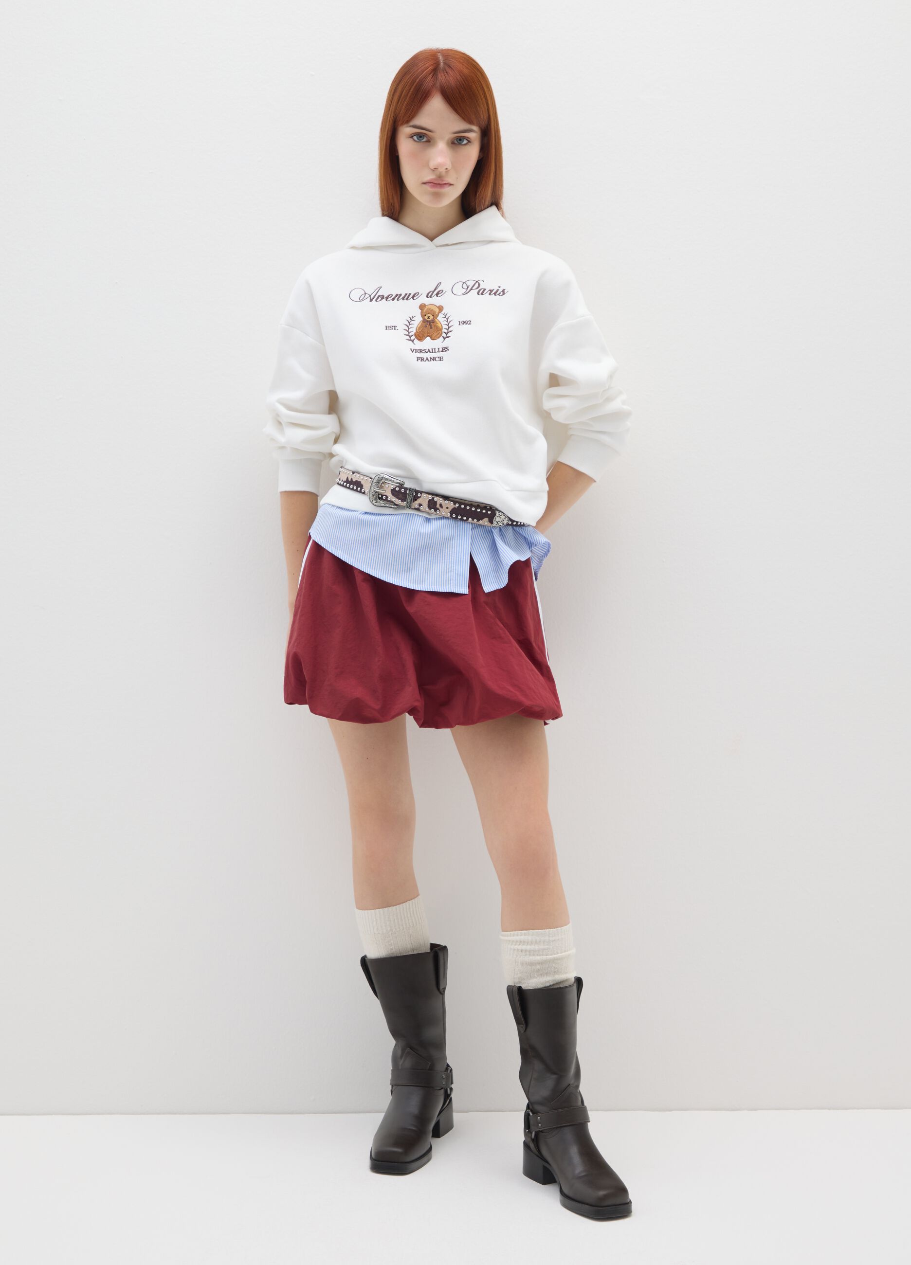 White cotton blend sweatshirt - relaxed fit with print