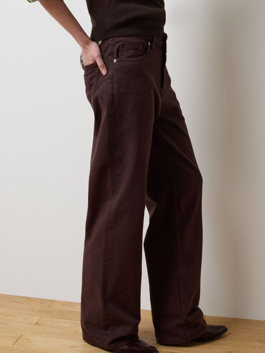 Brown wide leg jeans in pure cotton_3