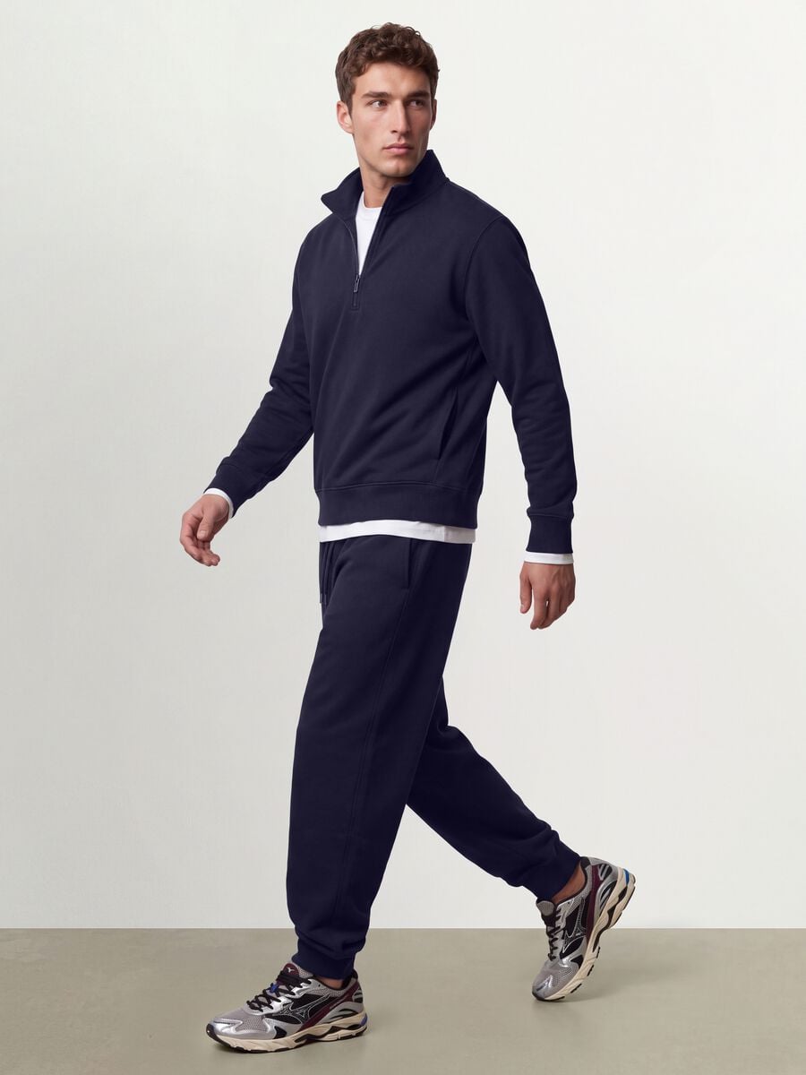 Blue cotton-blend joggers with cuffed hem and drawstring_4