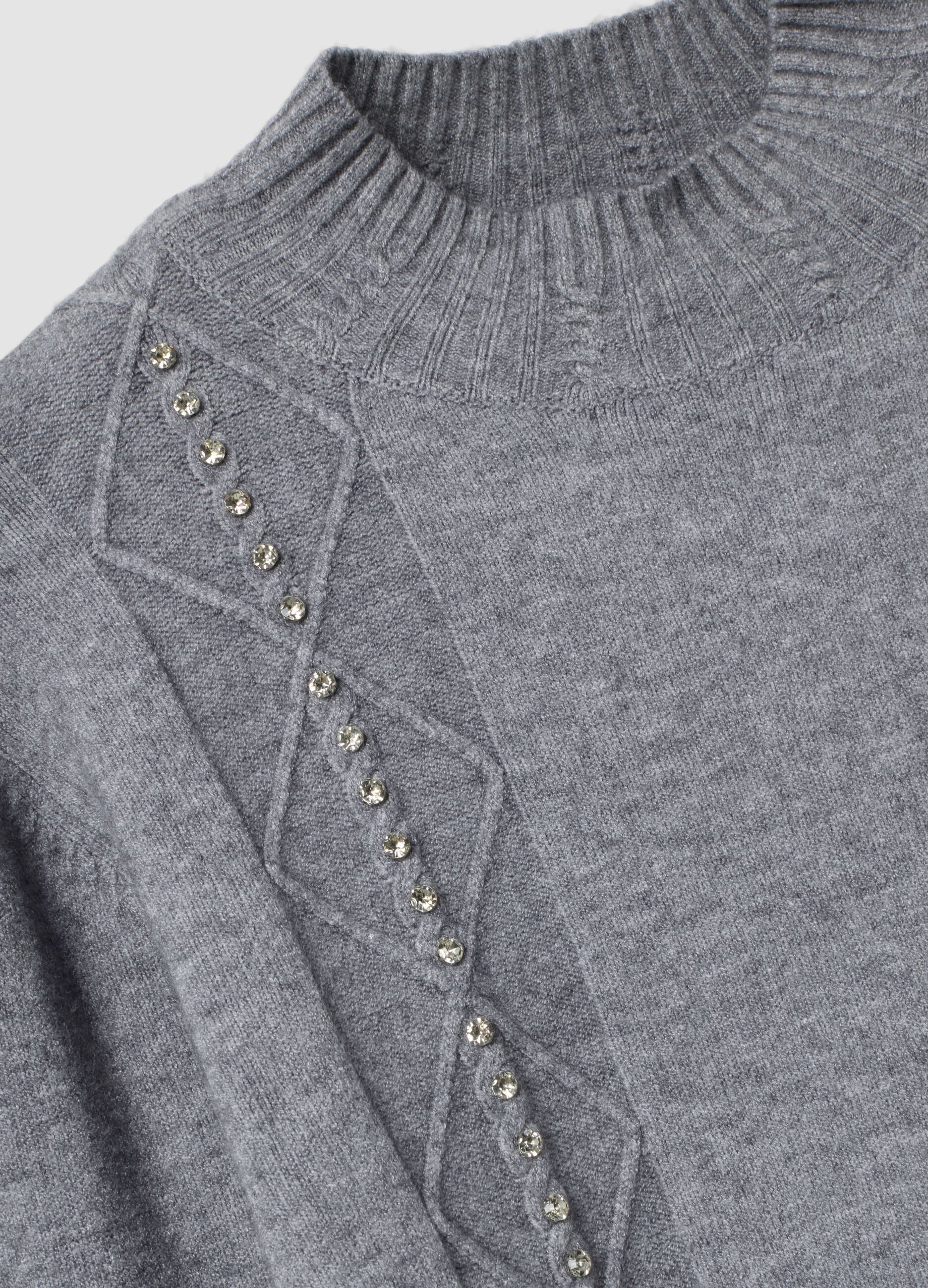 Grey viscose-blend jumper with ribbed high neck, regular fit