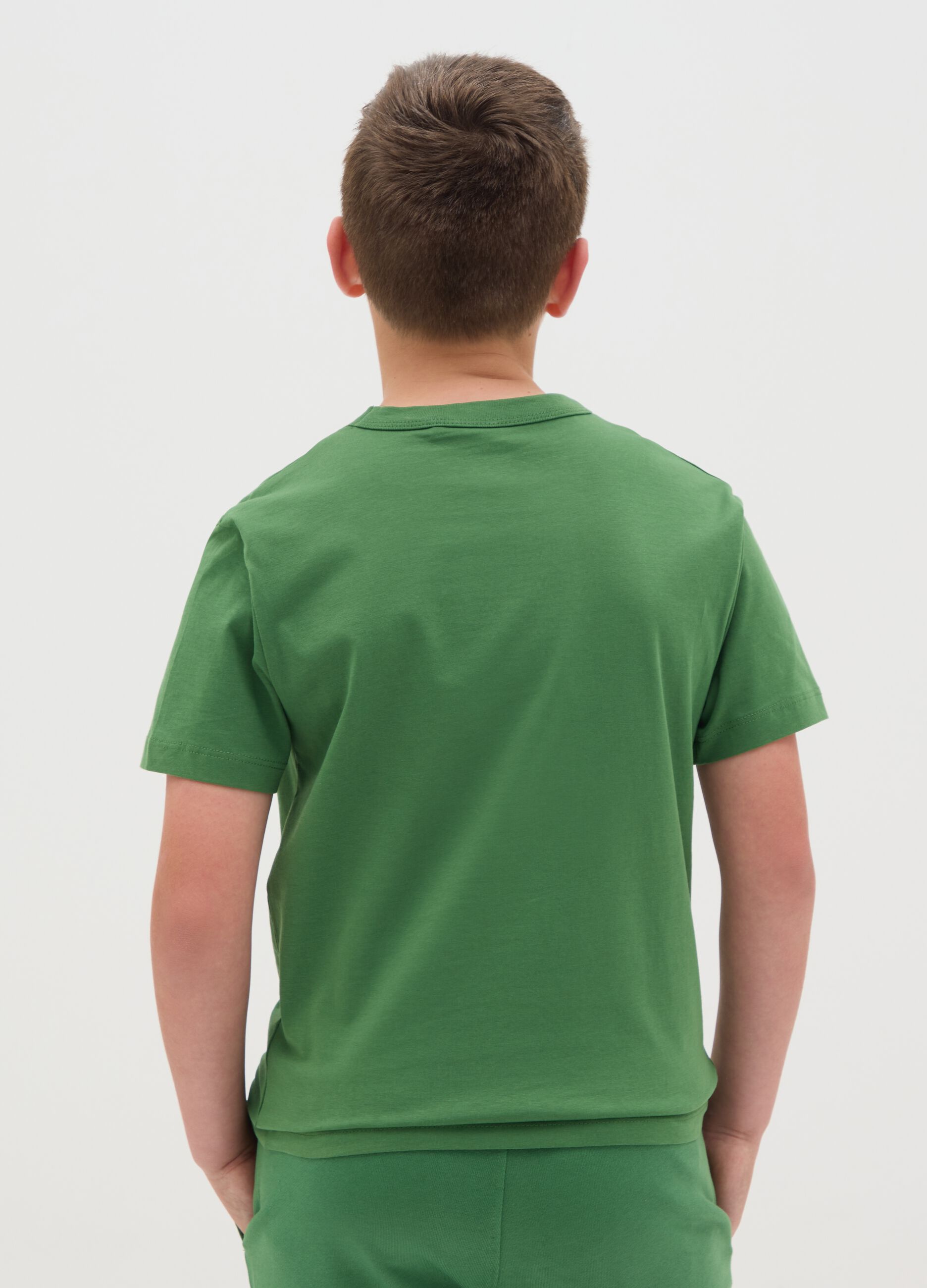 Green short-sleeve cotton T-shirt for boys