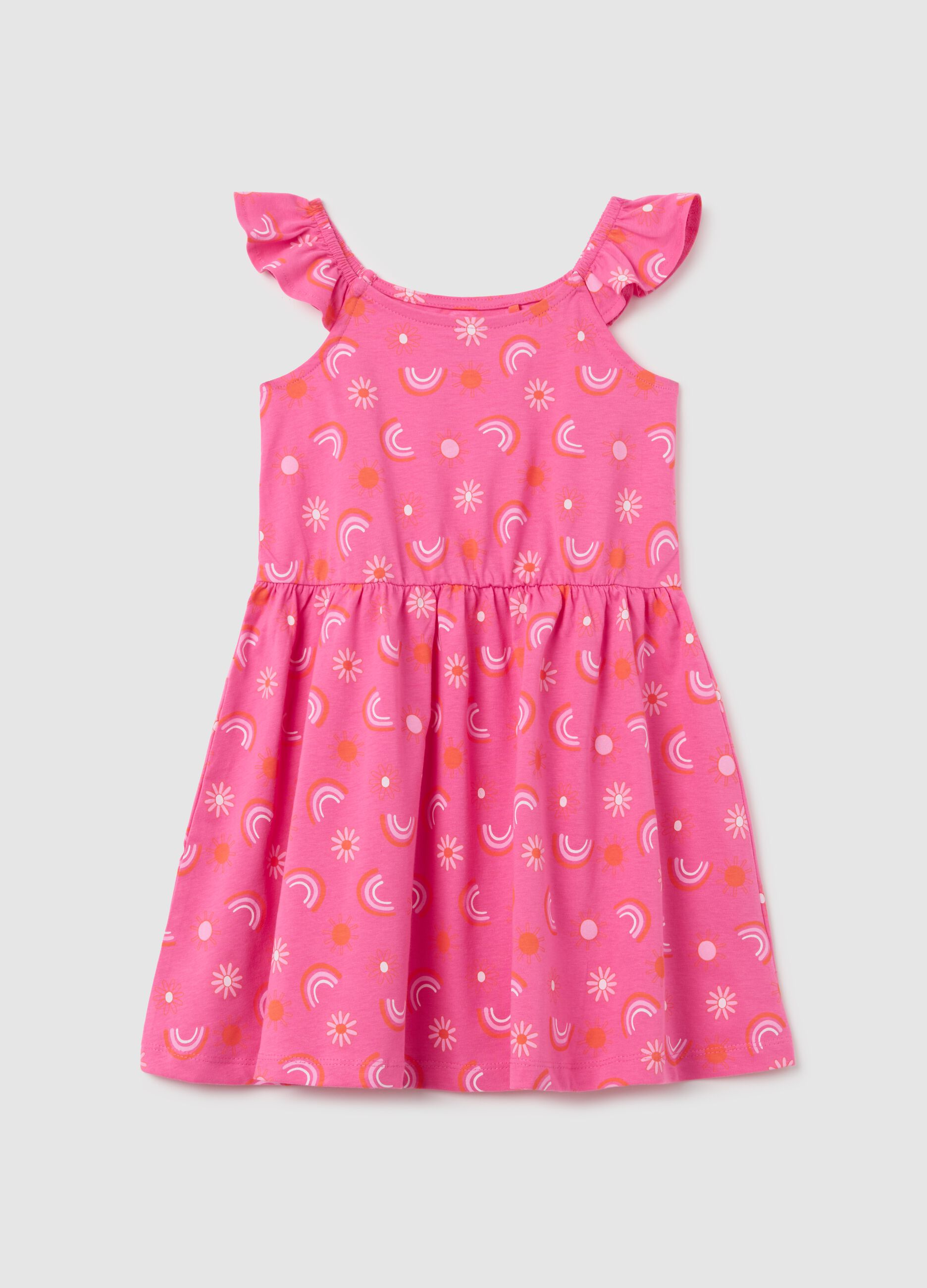 Girls' pink pure cotton dress with pattern