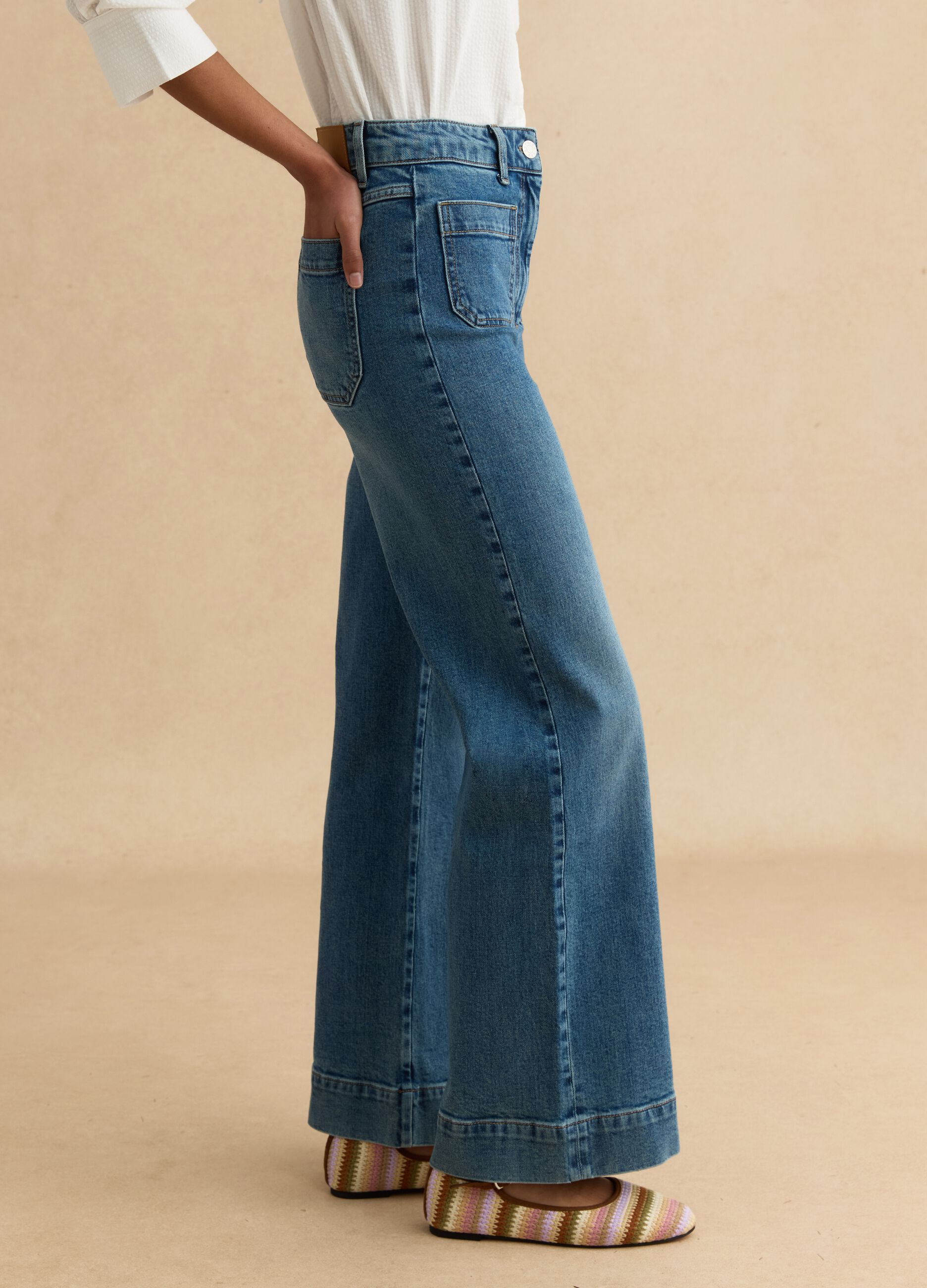 Stretch denim cotton trousers regular fit