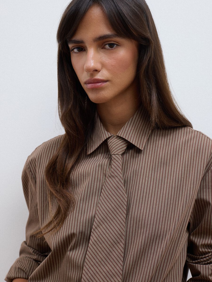 Brown striped stretch-cotton shirt with matching tie_2