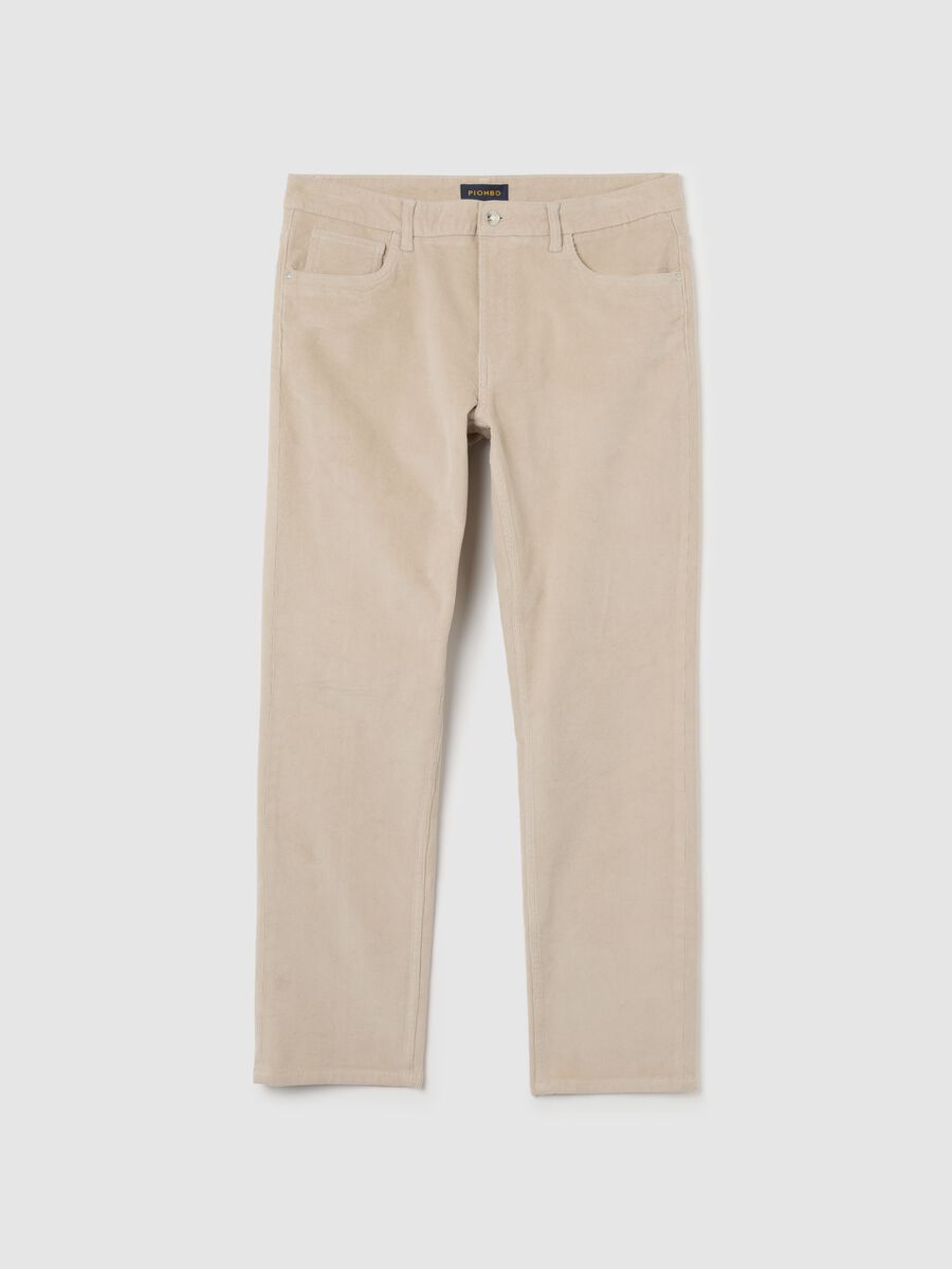 Beige regular fit stretch cotton trousers_4