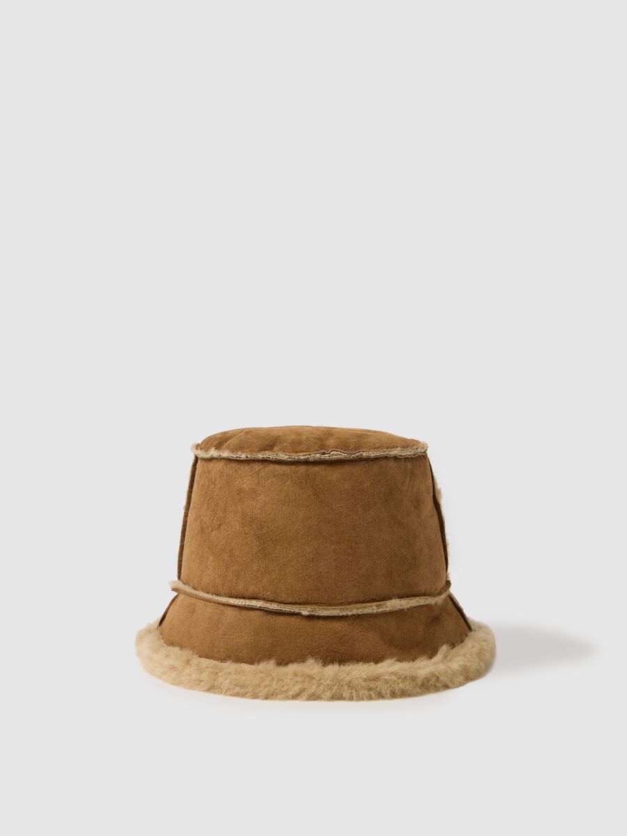 Cappello bucket beige scuro in vera pelle_0