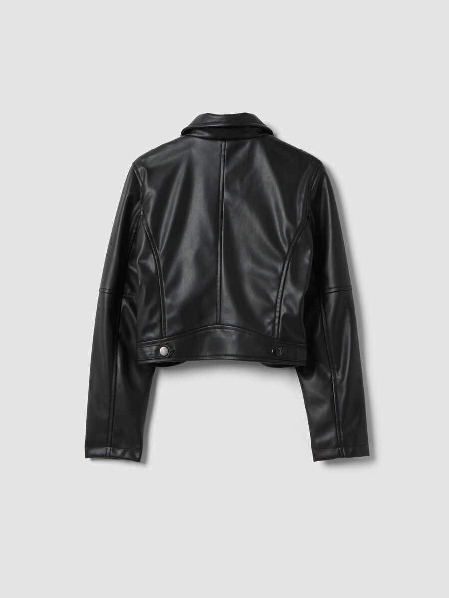Giacca biker nera da ragazza regular fit con zip_1