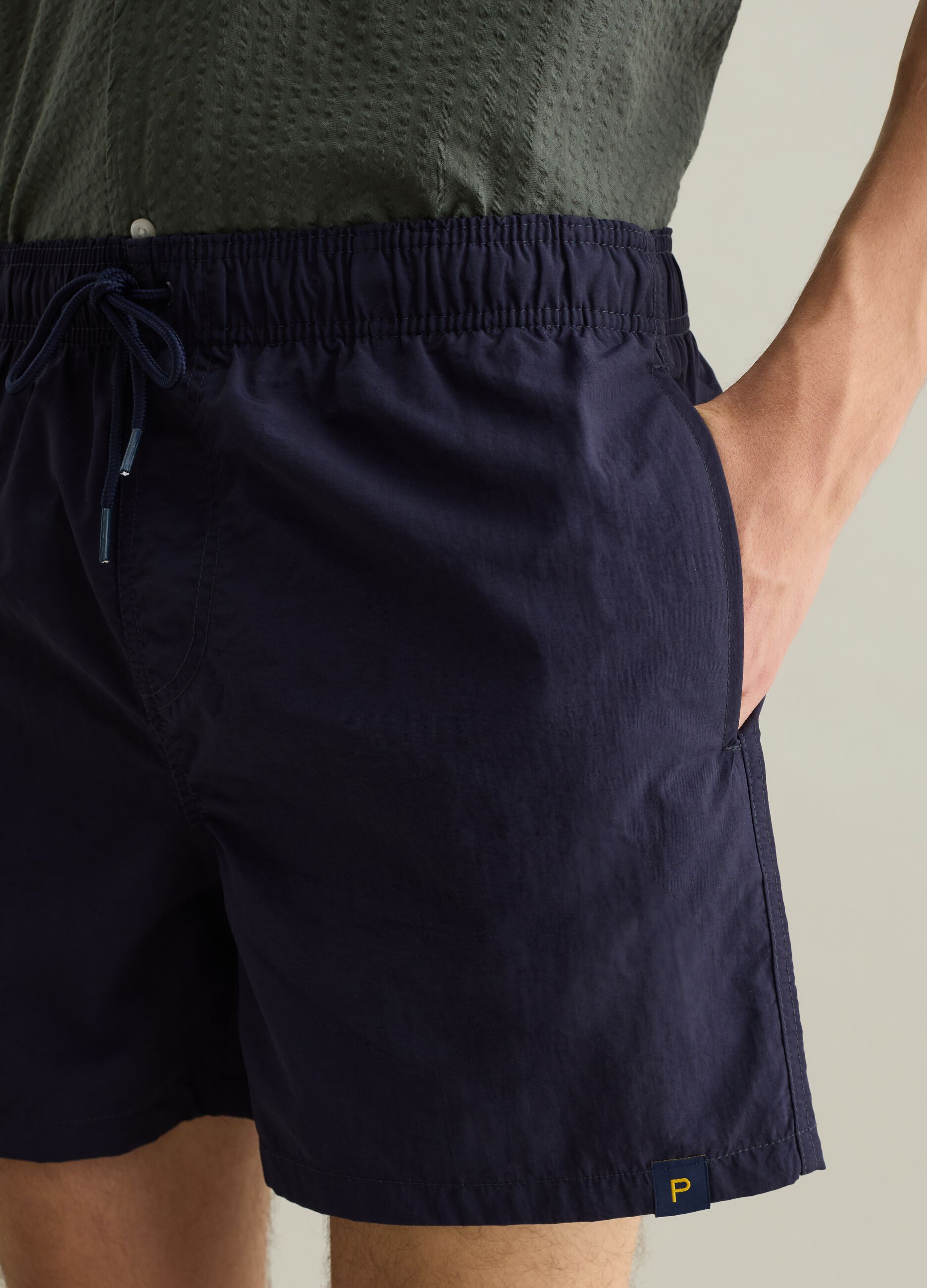 Men’s blue regular-fit swim boxers with elastic and drawstring