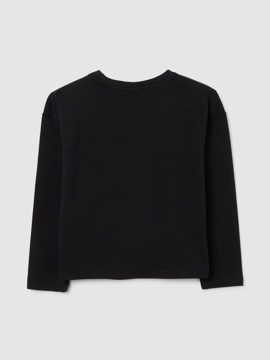 Girls' T-shirt in black stretch cotton regular fit_1