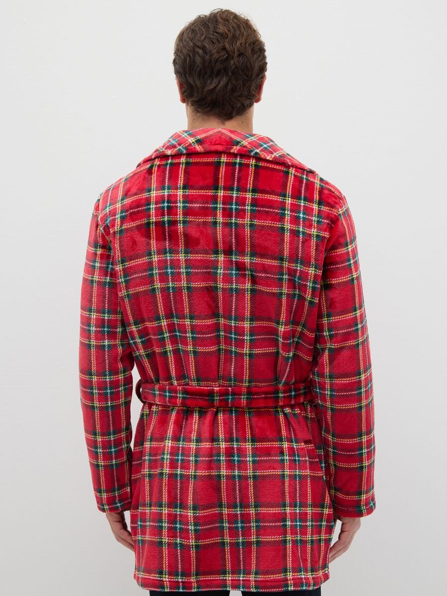 Multicoloured plaid coral fleece dressing gown with belt_2