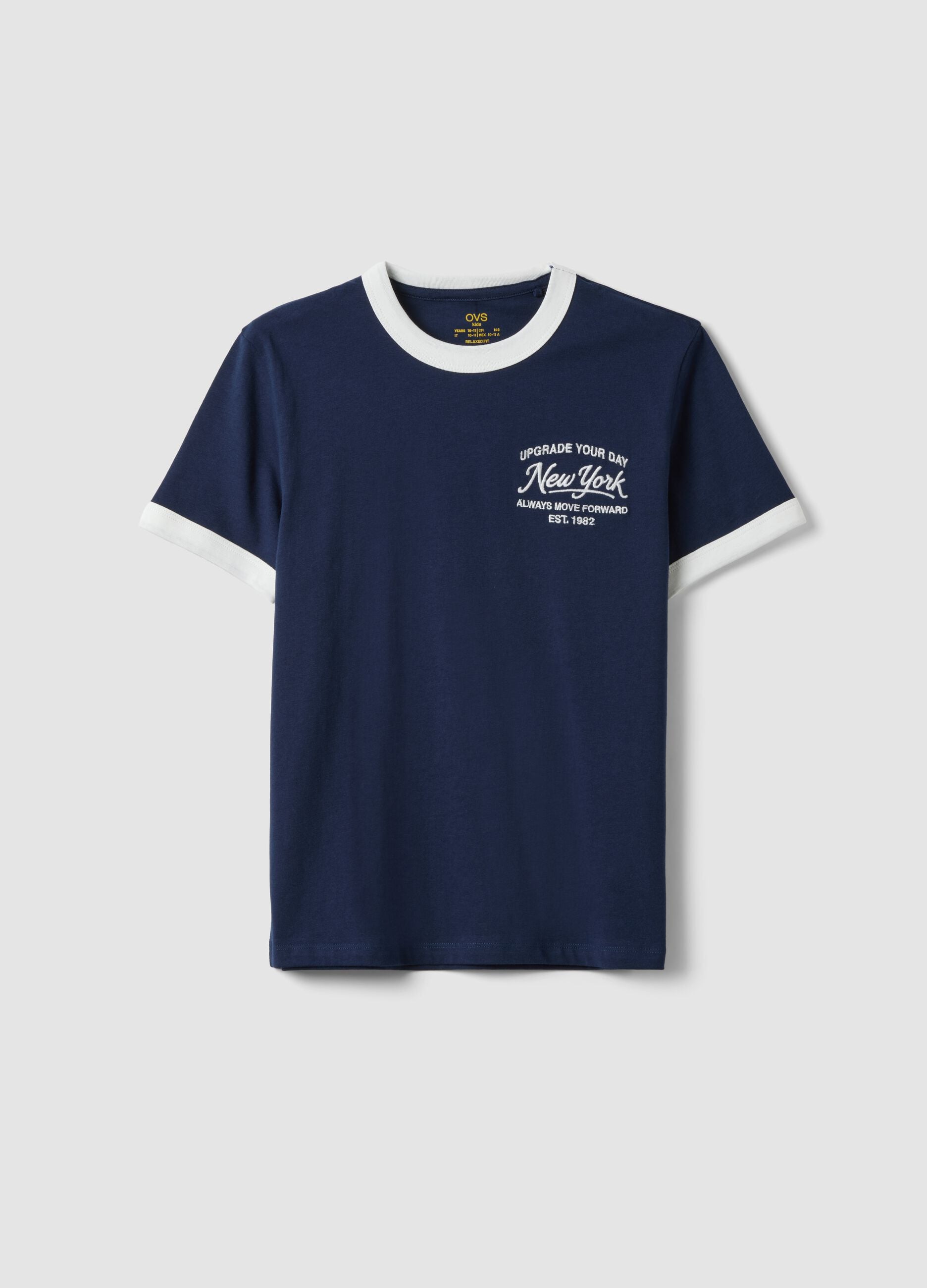 Blue organic cotton T-shirt with print, relaxed fit for boys