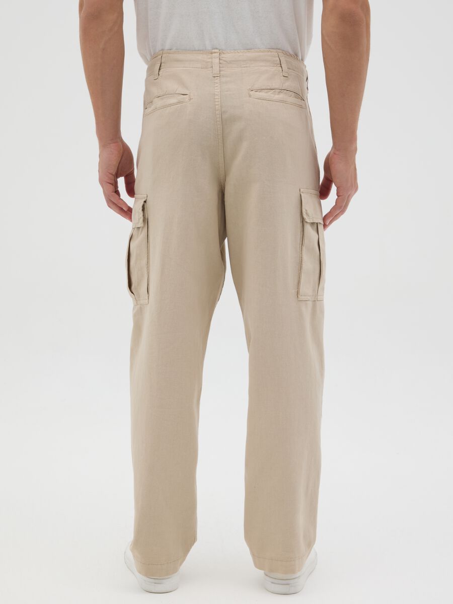 Ovs Regular Cargo Trousers in Linen and Cotton_3