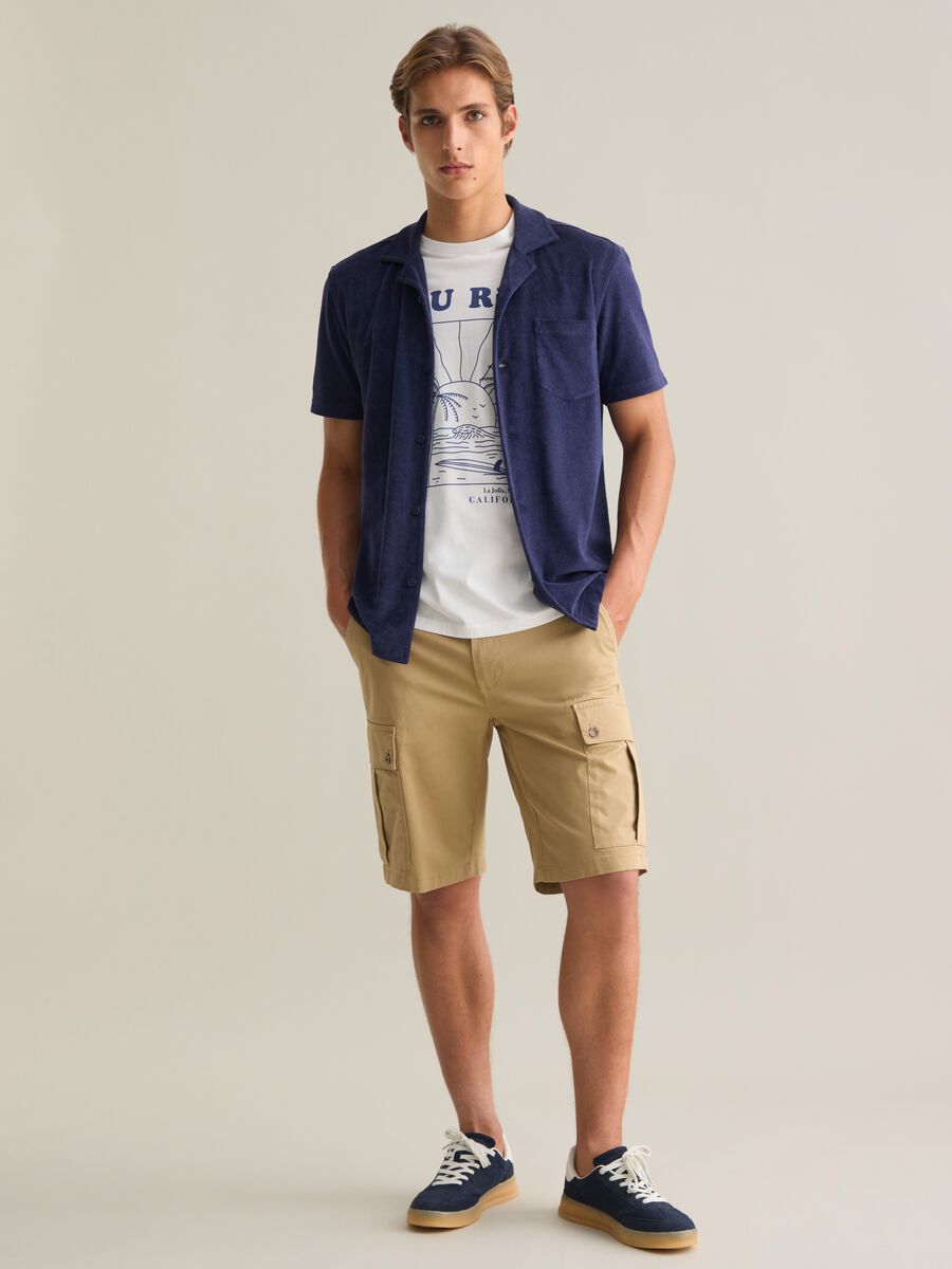 Beige Stretch Cotton Cargo Shorts_0