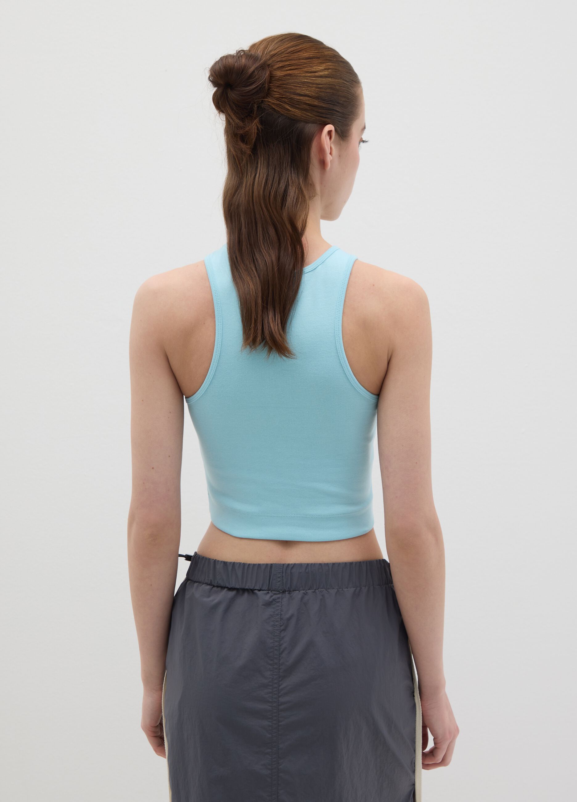 Sleeveless blue stretch cotton top