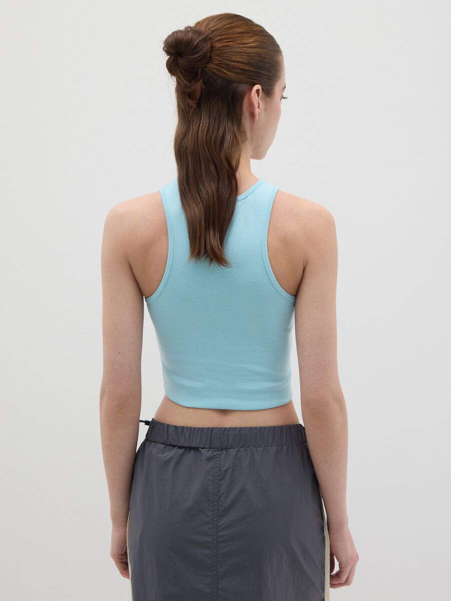 Sleeveless blue stretch cotton top_3