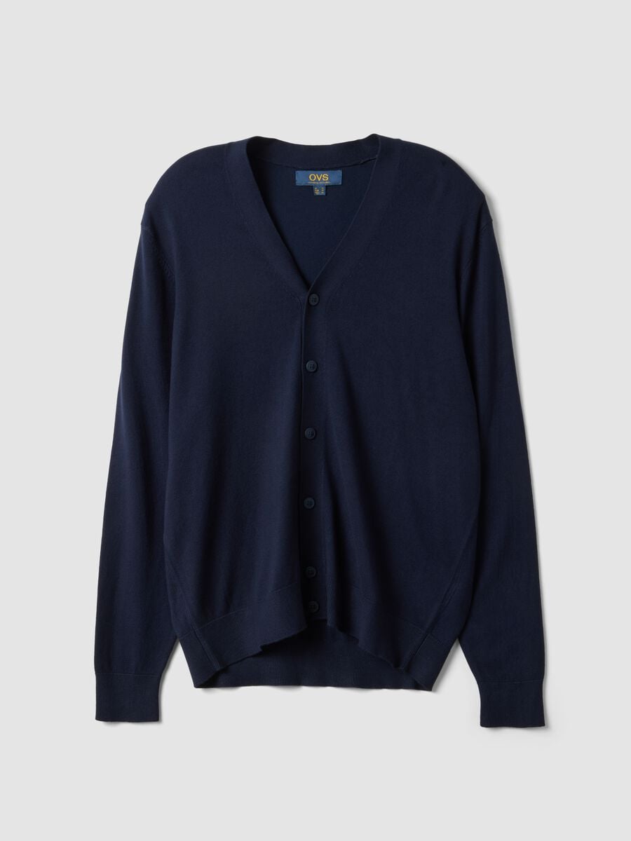 Blue viscose-blend V-neck cardigan, regular fit_4