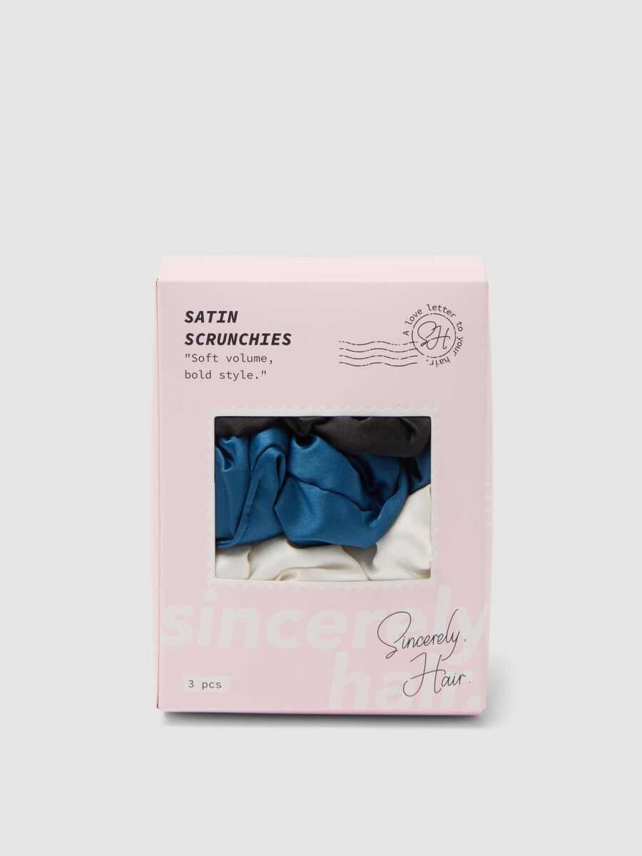 SINCERELY HAIR Satin Scrunchies Set of 3 Black&ndash;Blue&ndash;White_0