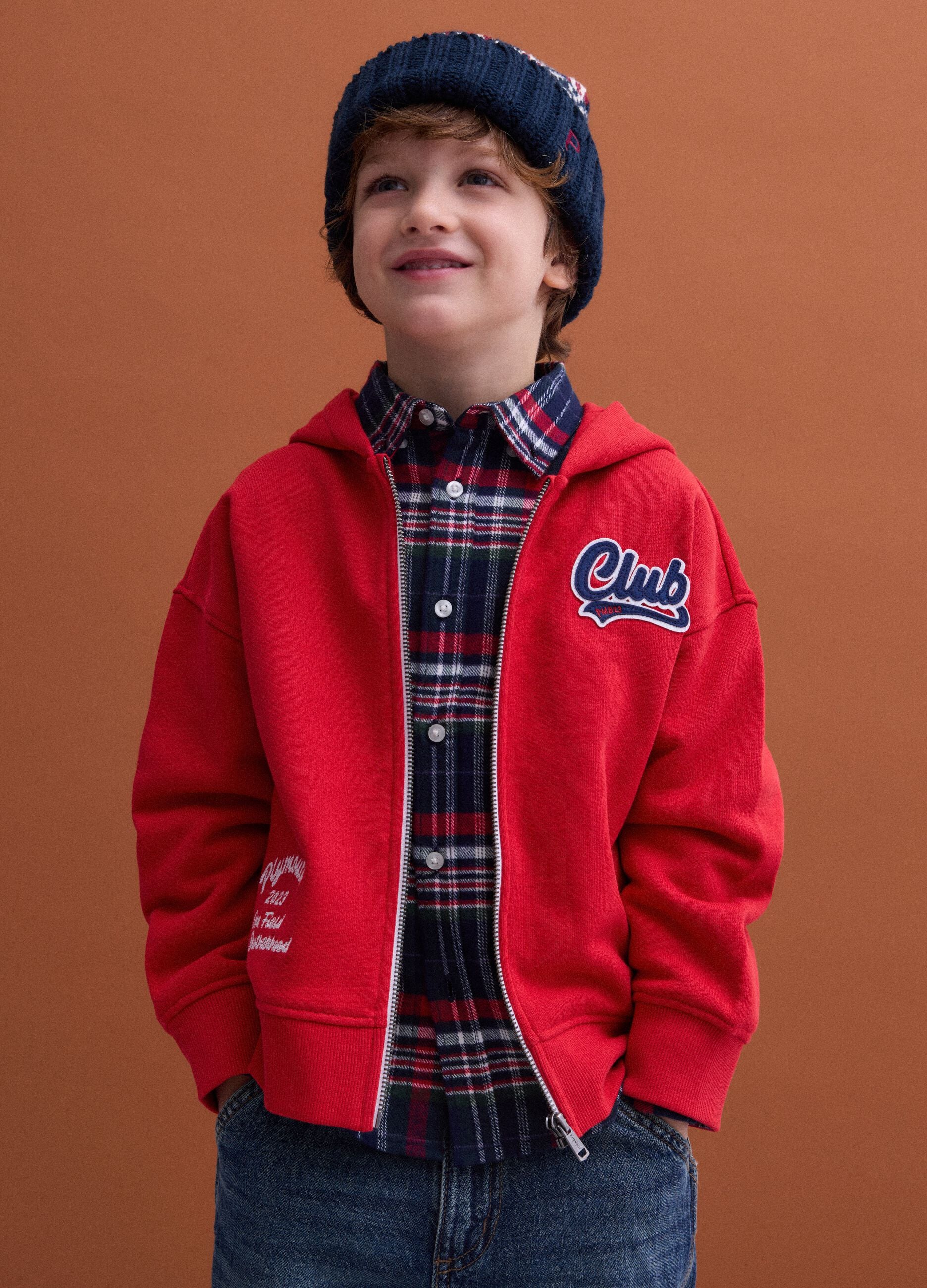 Beanie jacquard con risvolto a costine