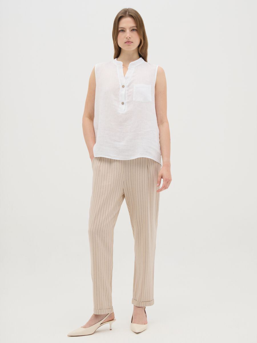 Women's beige viscose blend trousers, regular fit_0