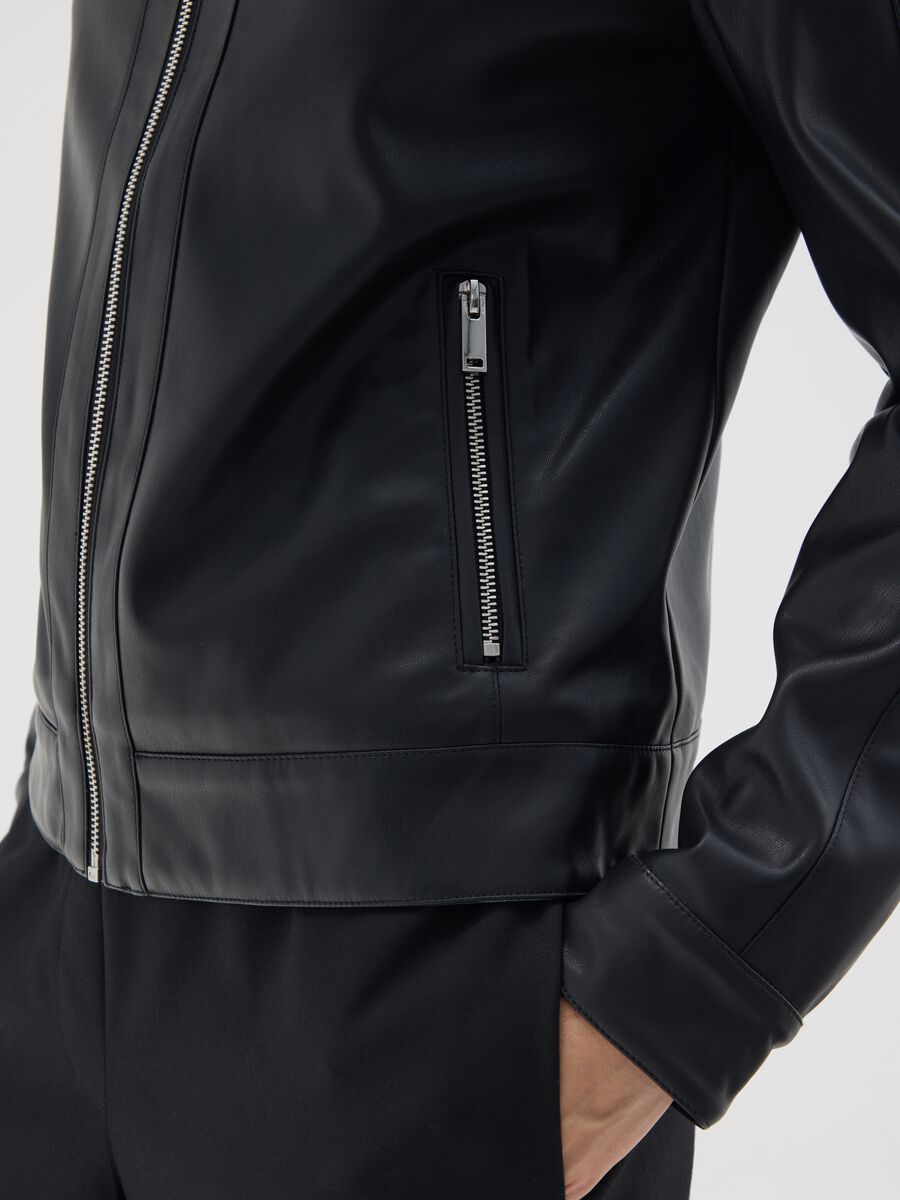 Black faux leather jacket regular fit_3