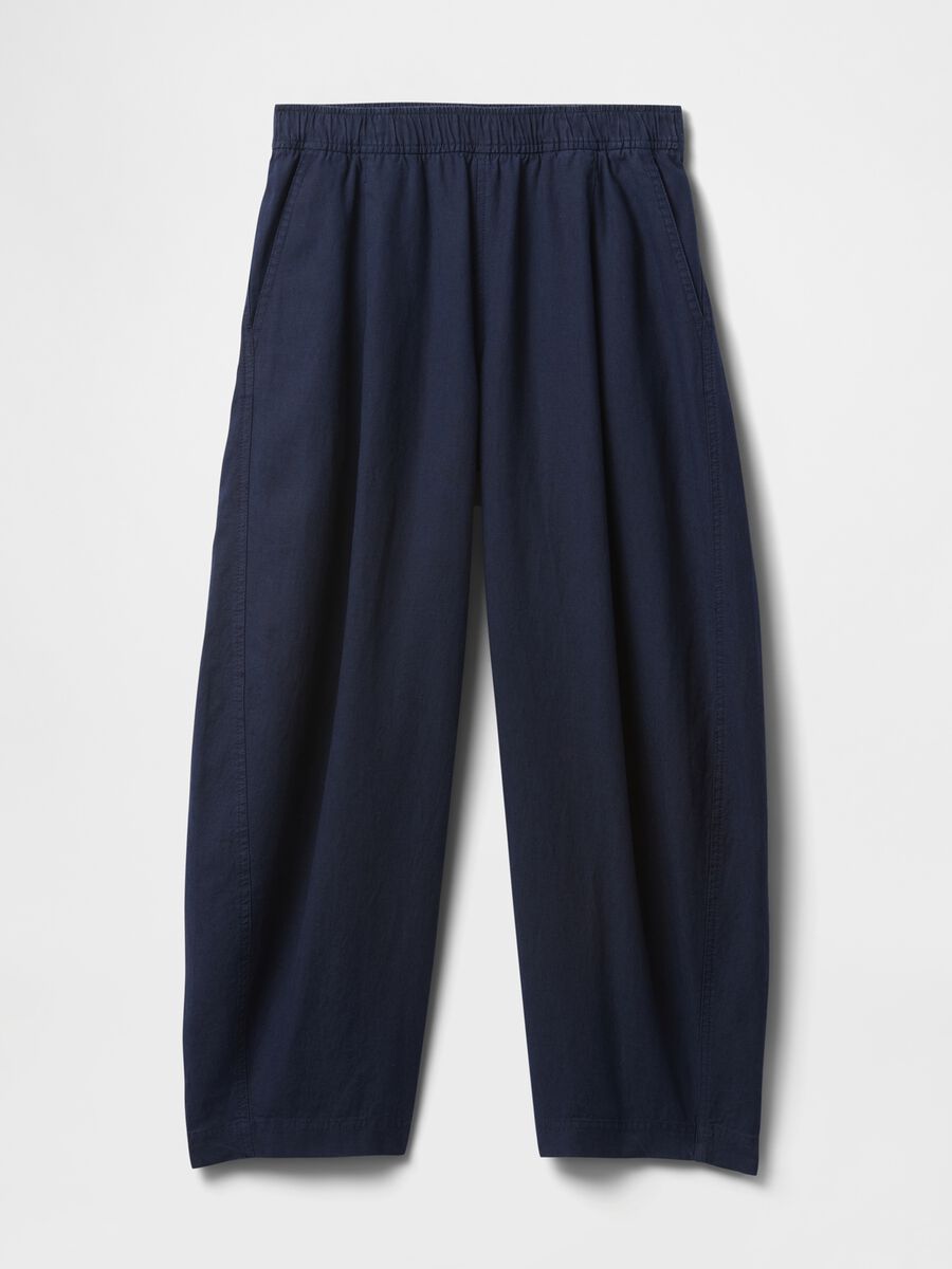 Pantaloni ampi blu in lino e viscosa_6